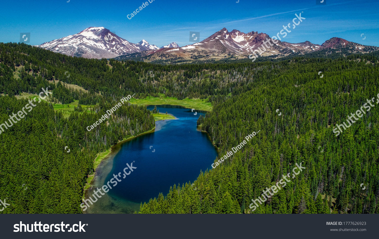 Aerial view of Todd Lake near Bend, Oregon. #1777626923