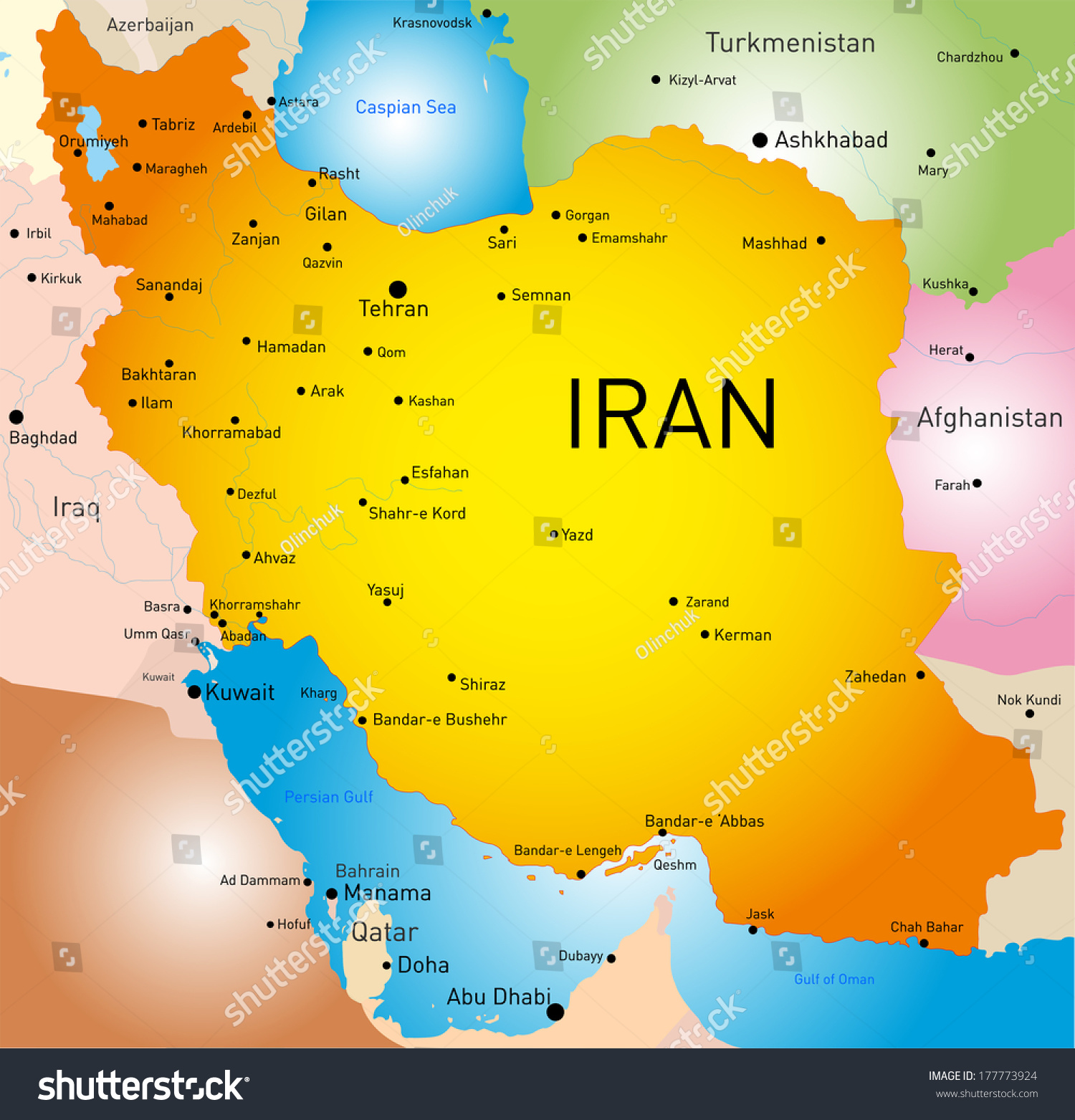 Vector detailed map of Iran country - Royalty Free Stock Vector ...