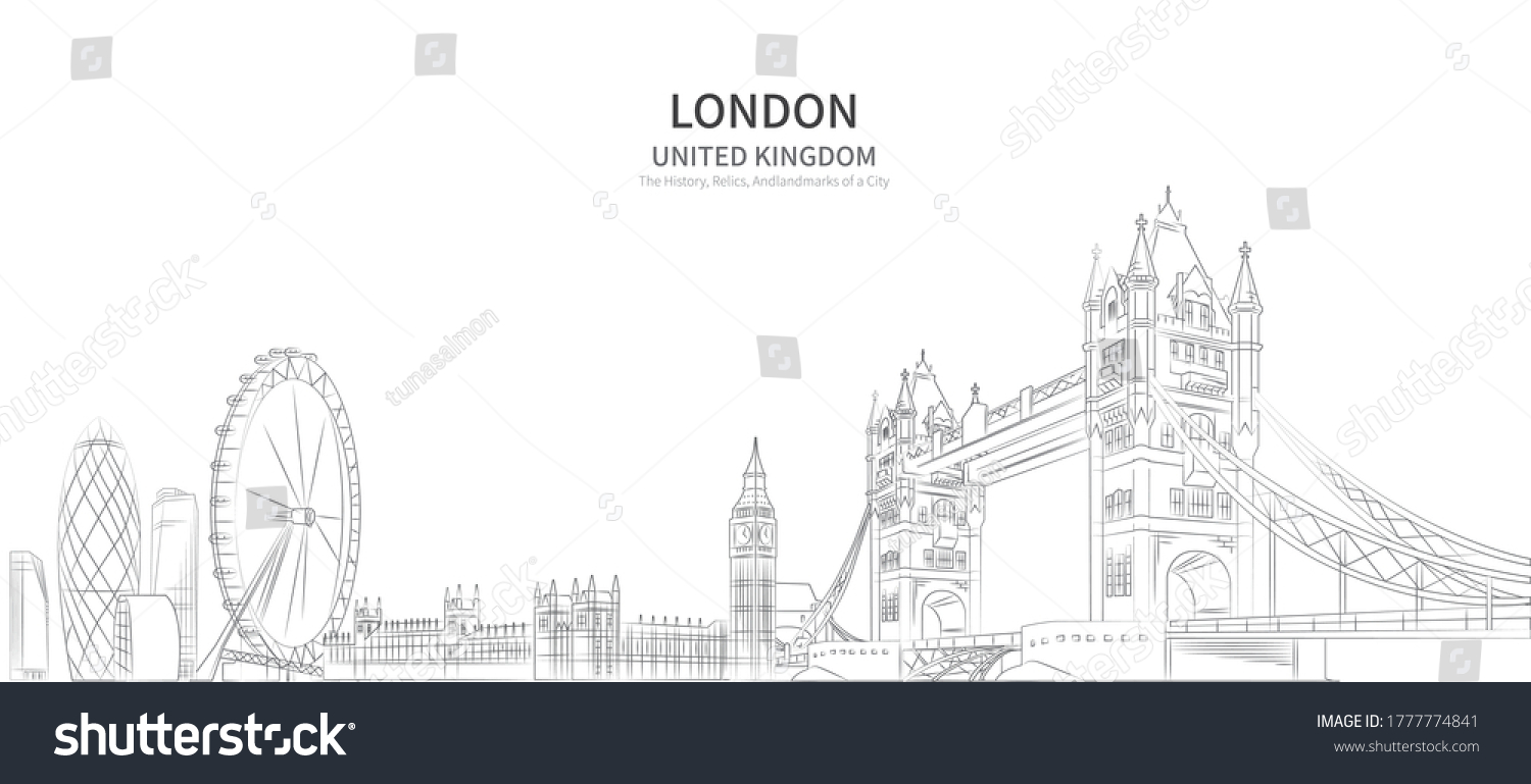 london cityscape line vector. sketch style british landmark illustration  #1777774841