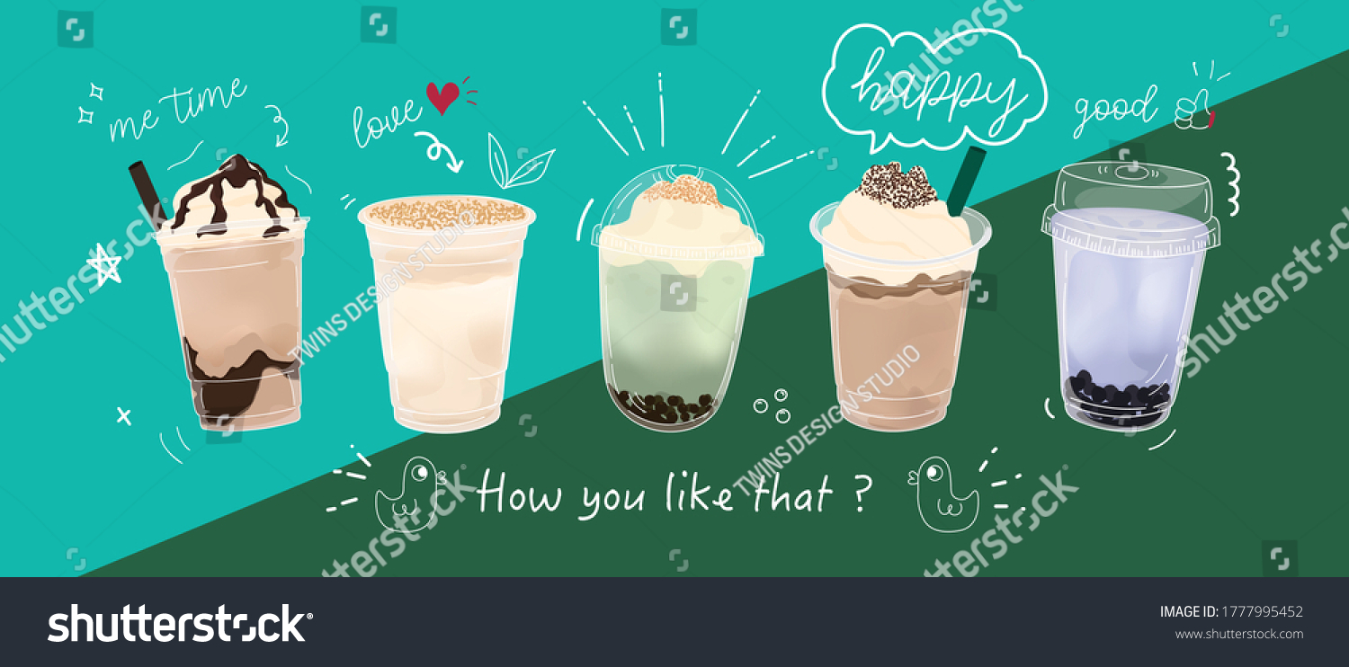 Bubble milk tea Special Promotions design, Boba milk tea, Pearl milk tea , Yummy drinks, coffees and soft drinks with logo and doodle style advertisement banner. Vector illustration. #1777995452