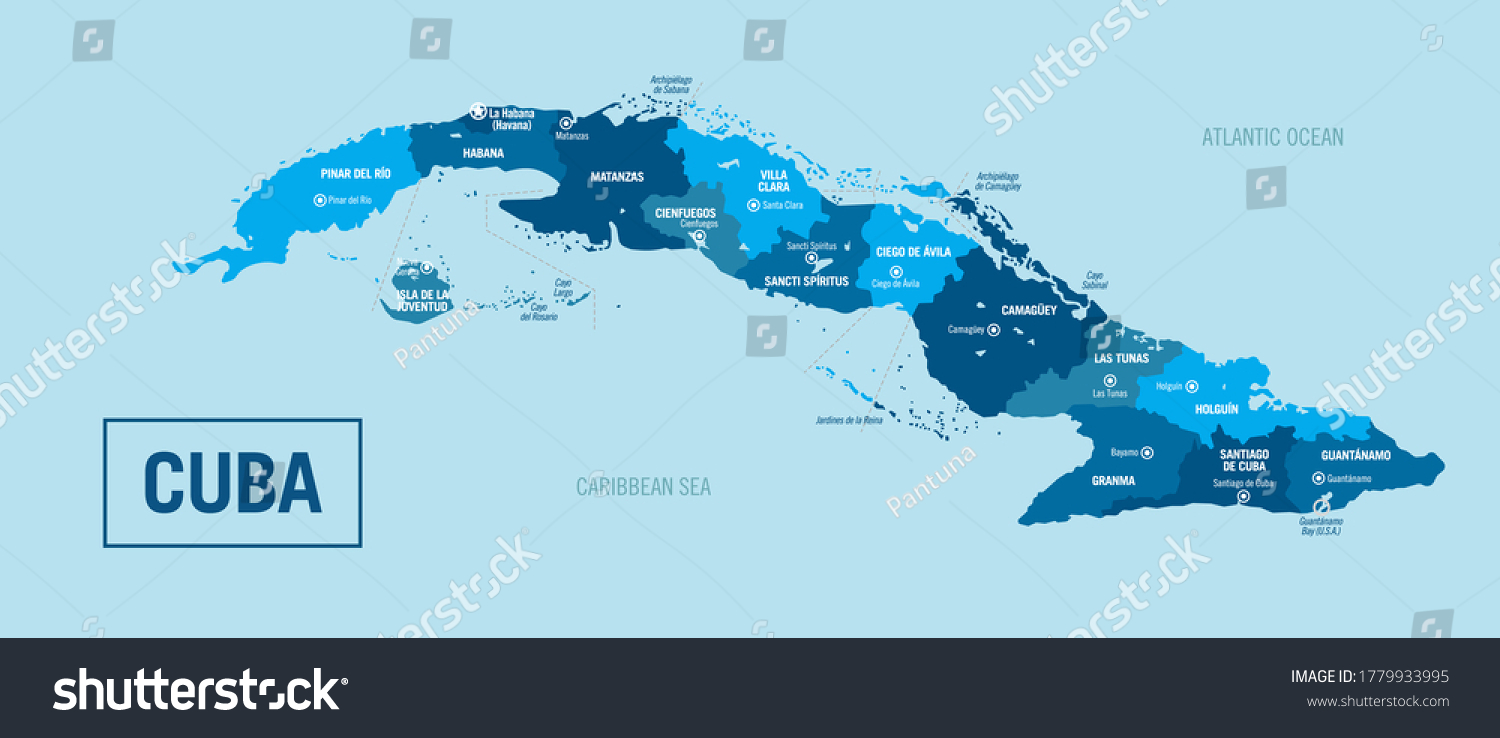 Cuba Island Country political map. Detailed - Royalty Free Stock Vector ...