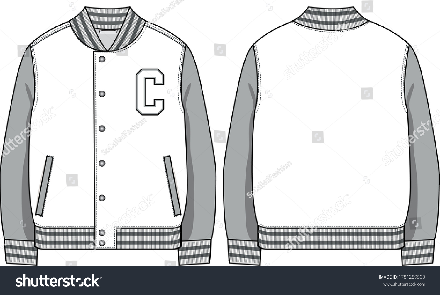 Varsity jacket, fashion technical drawing #1781289593