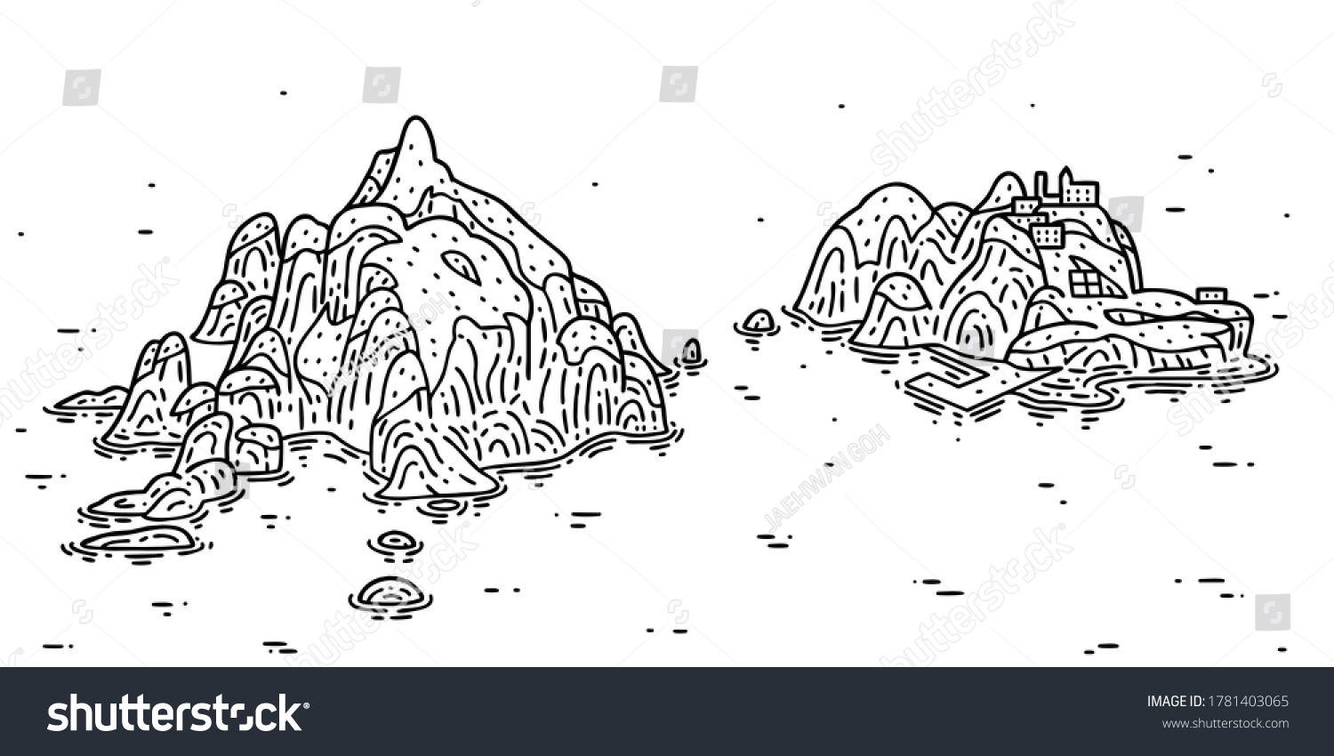 Dokdo Island In Korea Vector Line Art Royalty Free Stock Vector 1781403065 3097