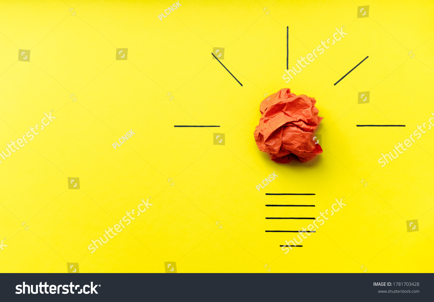 Light bulb over yellow background in vision and idea conceptual image. Conceptual image of creativity. Symbol of business strategy. Conceptual image of brainstorming, innovation and creativity #1781703428