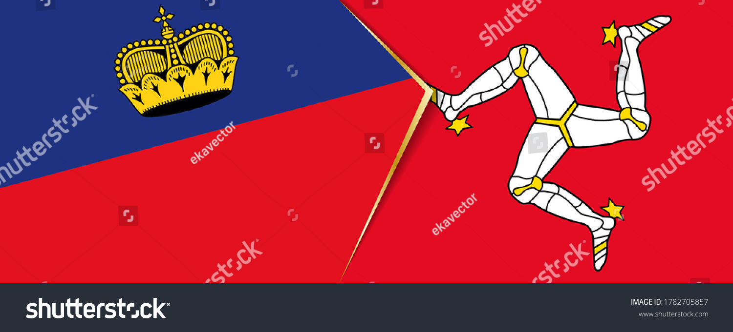 Liechtenstein and Isle of Man flags, two vector flags symbol of relationship or confrontation. #1782705857