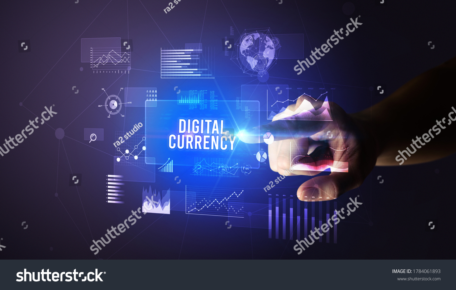Hand touching DIGITAL CURRENCY inscription, new business technology concept #1784061893