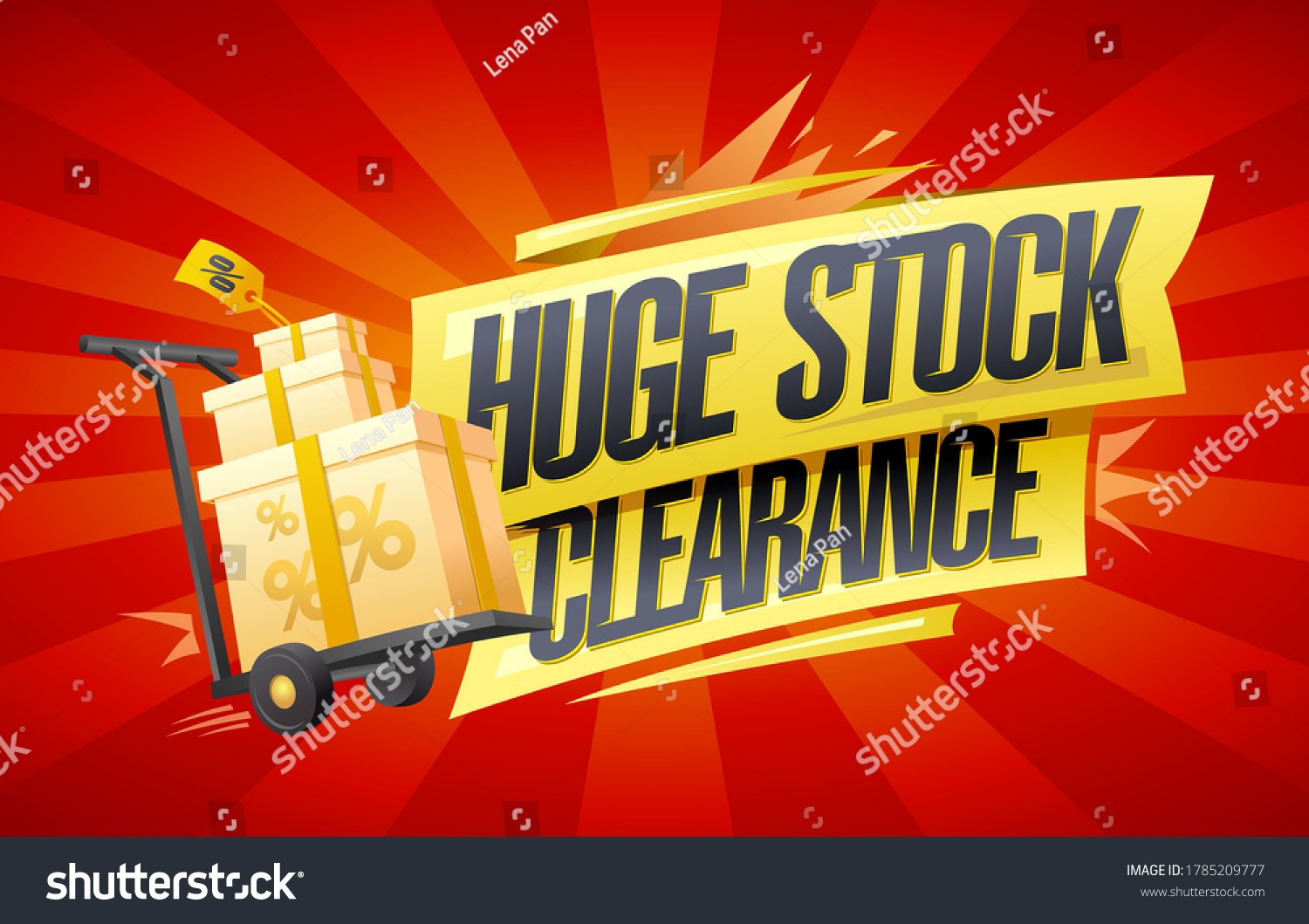 Huge stock clearance vector banner mockup with boxes on a shopping cart #1785209777