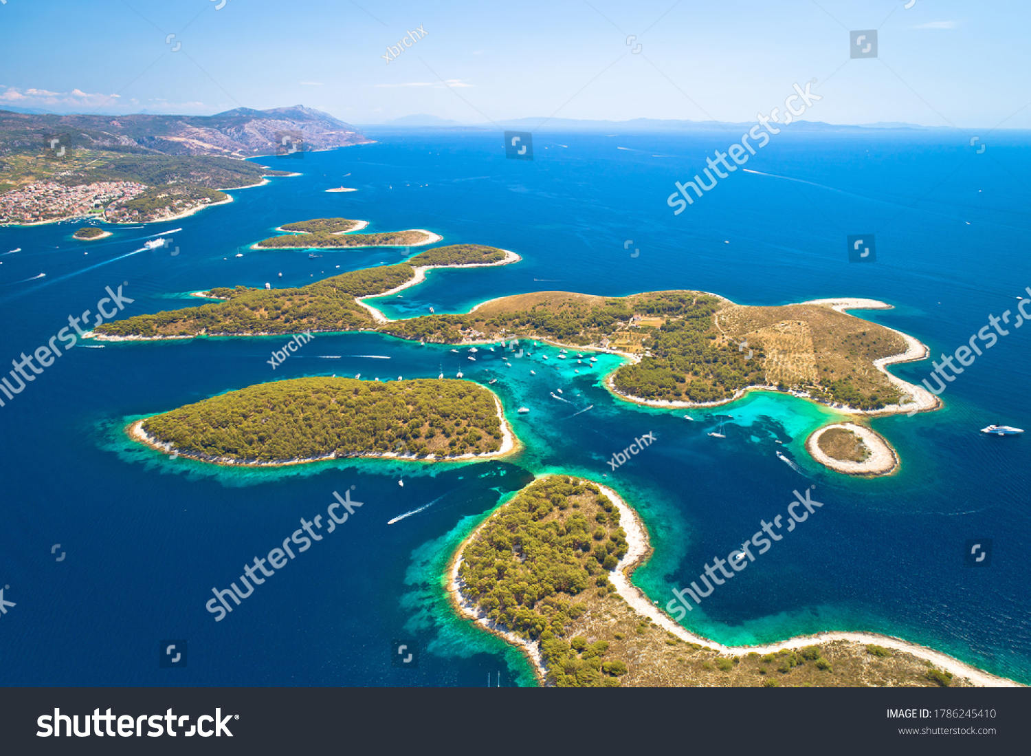 Pakleni otoci yachting destination arcipelago aerial view, Hvar island, Dalmatia region of Croatia #1786245410