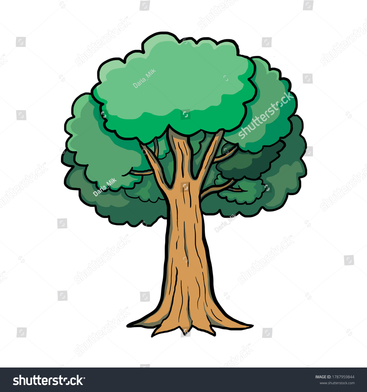 Big green tree with black contours on a white - Royalty Free Stock ...