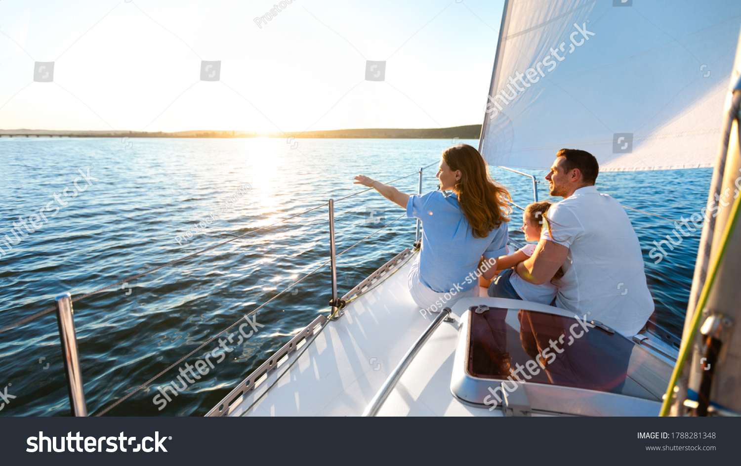 Sea Cruise. Family Sitting On Yacht Deck Sailing Across The Sea On Summer Vacation. Panorama, Copy Space #1788281348
