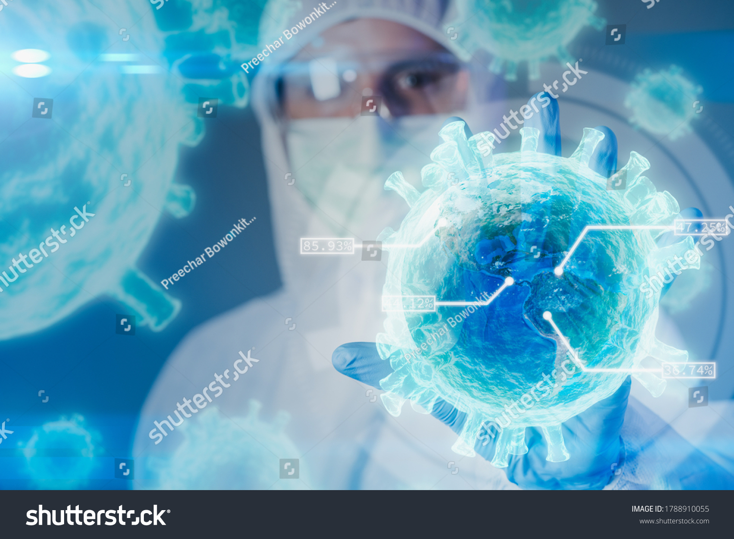 the scientists are holding the coronavirus's hologram the laboratory. the concept of coronavirus, vaccination, laboratory and medical. #1788910055