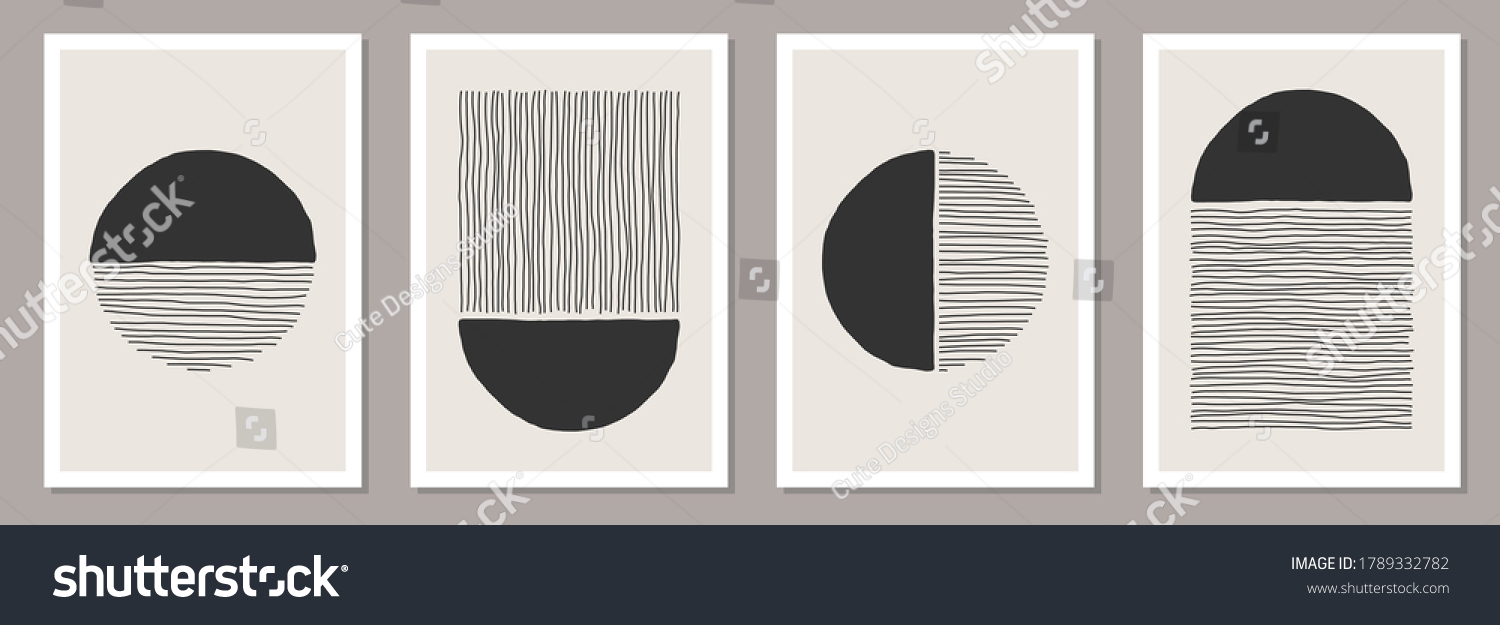 Trendy set of abstract creative minimalist artistic hand painted composition ideal for wall decoration, as postcard or brochure design, vector illustration #1789332782