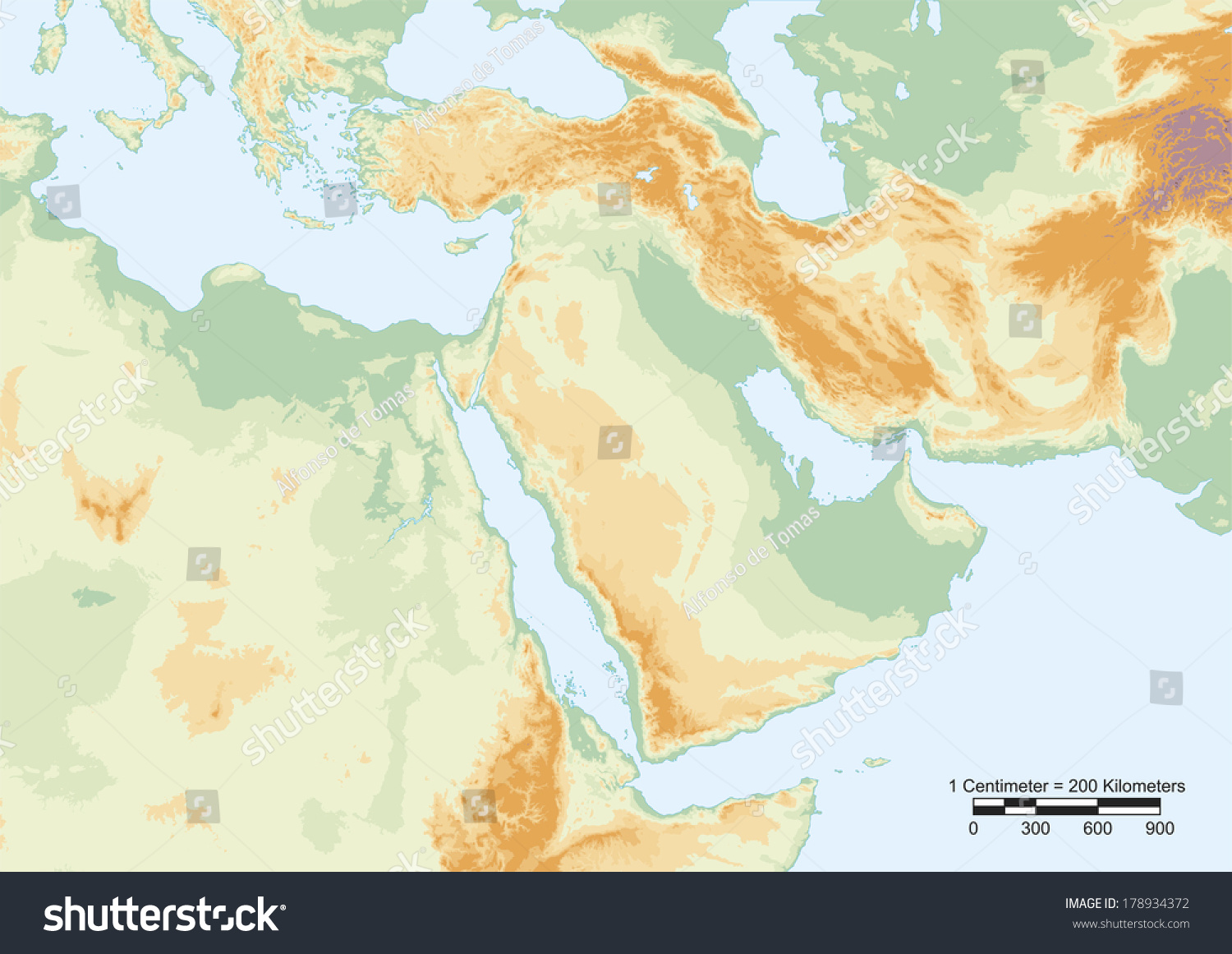 Physical Map Of Middle East With Scale Elements Royalty Free Stock   Avopix 178934372 