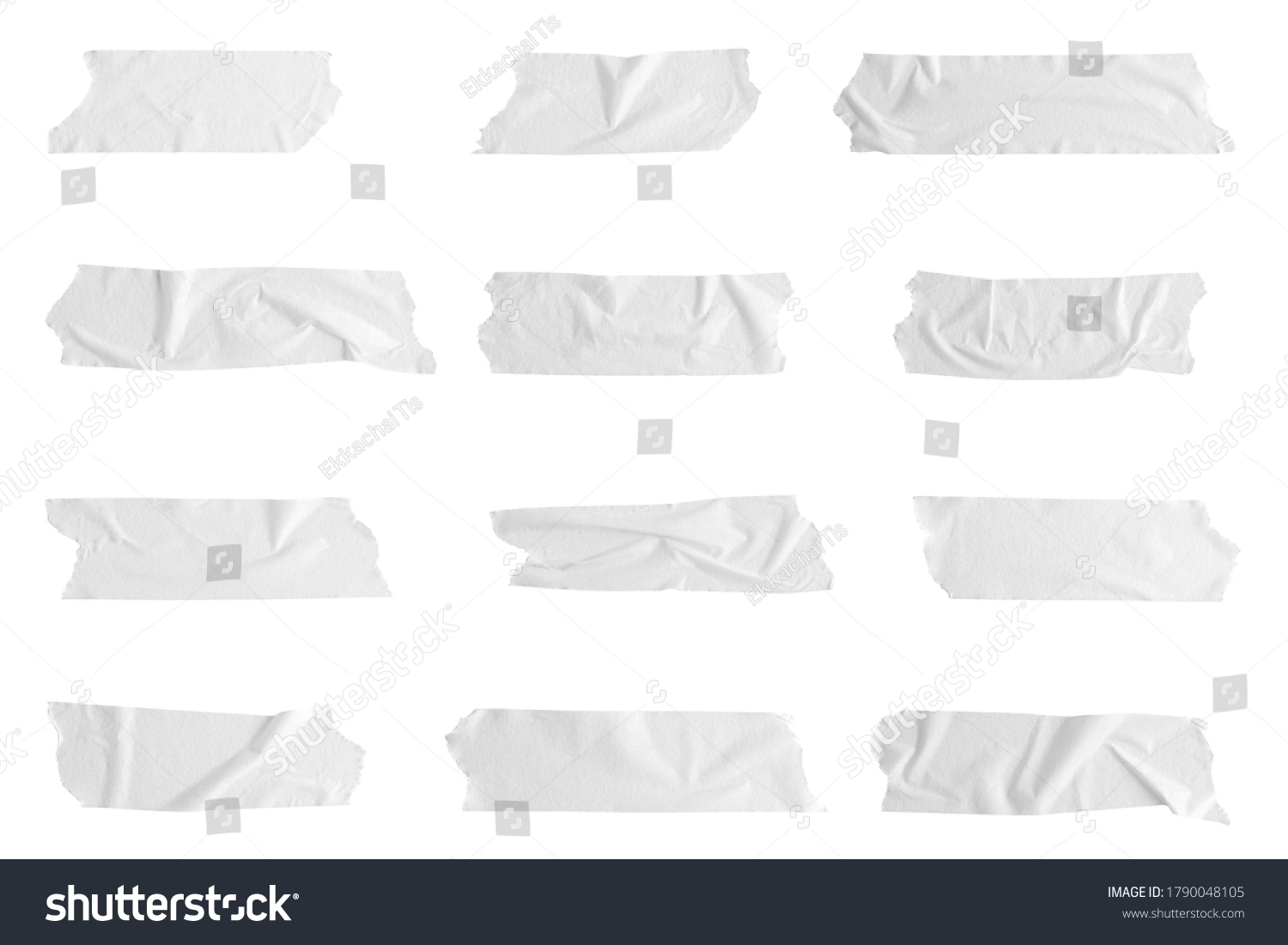 Realistic adhesive tape collection. Sticky scotch tape of different sizes isolated on white background. #1790048105