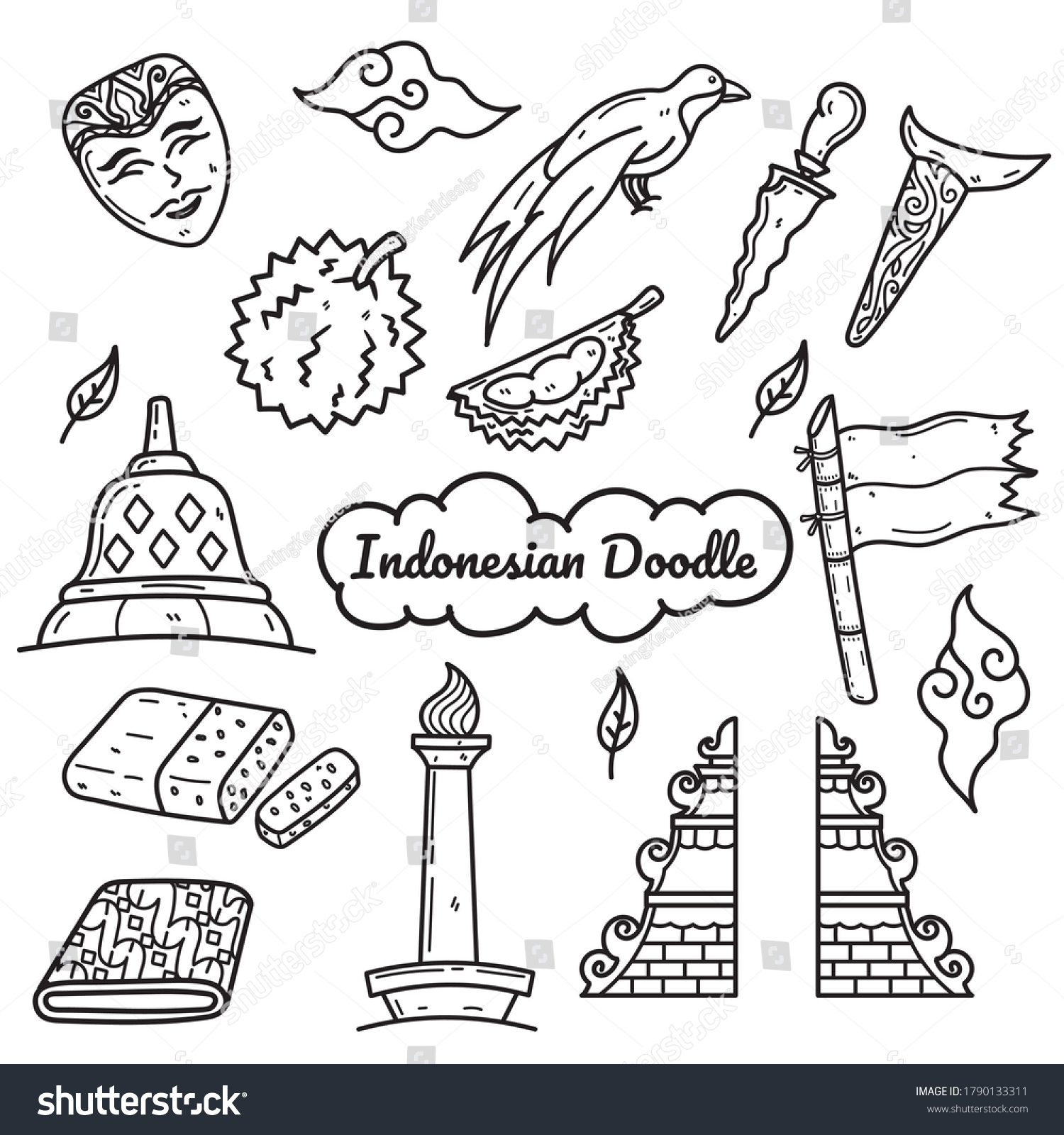 Outline isolated doodle cartoon of Indonesian - Royalty Free Stock ...