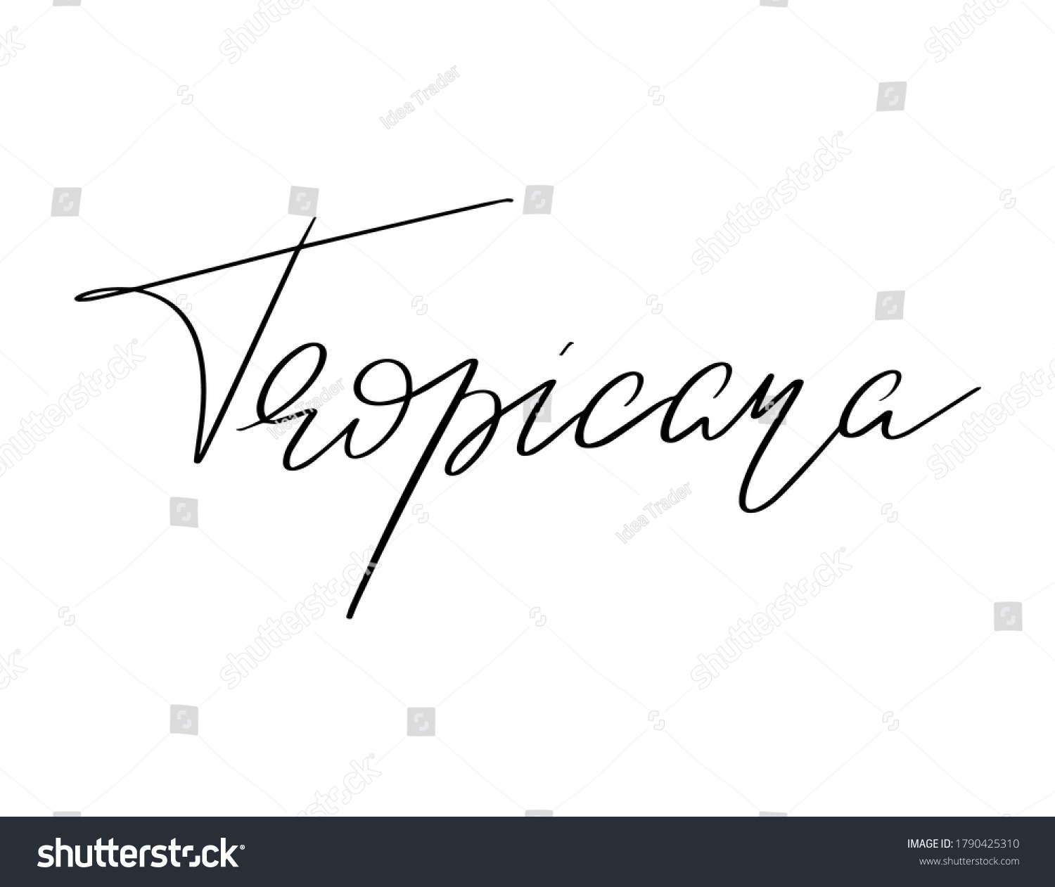 Tropicana. Vector hand drawn lettering  isolated. Template for card, poster, banner, print for t-shirt, pin, badge, patch. #1790425310