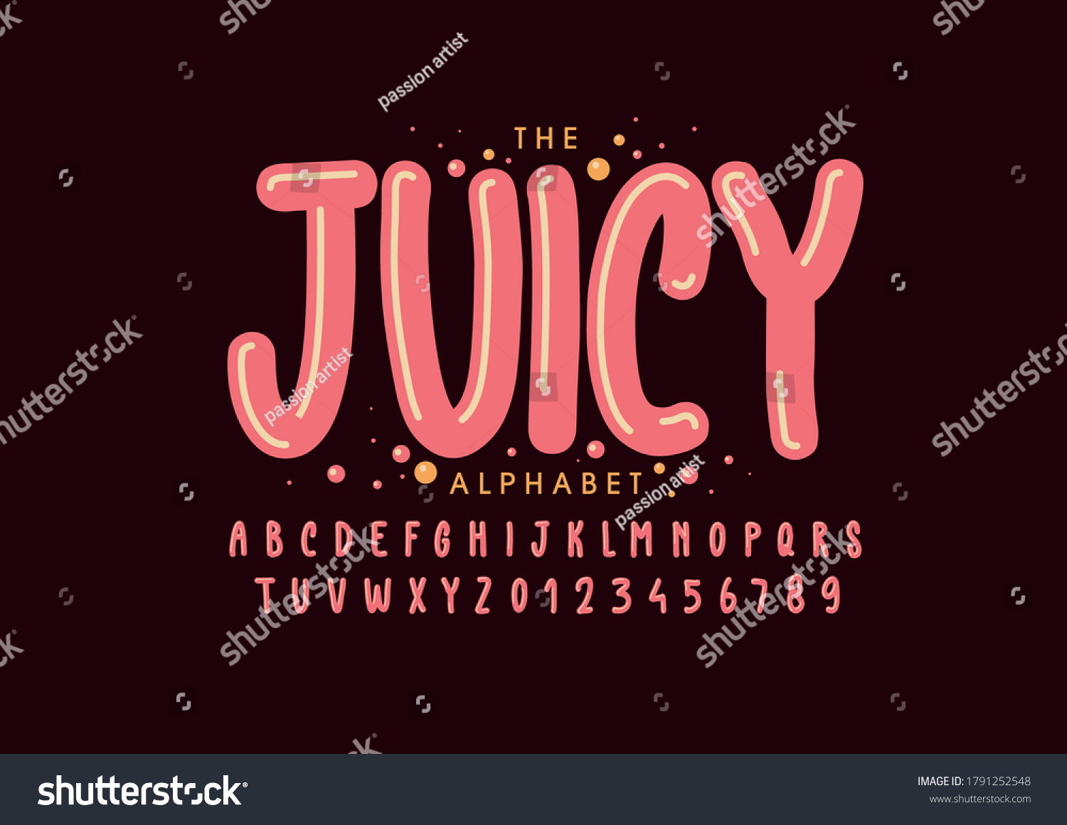 Vector of stylized juicy font and alphabet #1791252548