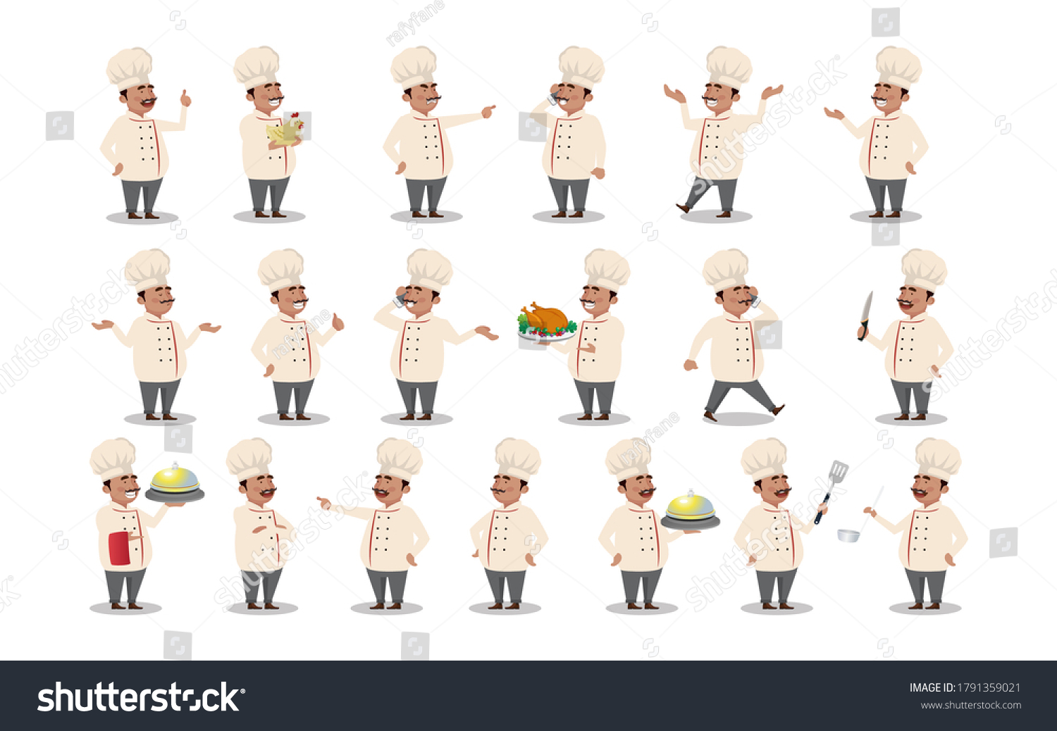 Set of chef with different poses - Royalty Free Stock Vector 1791359021 ...