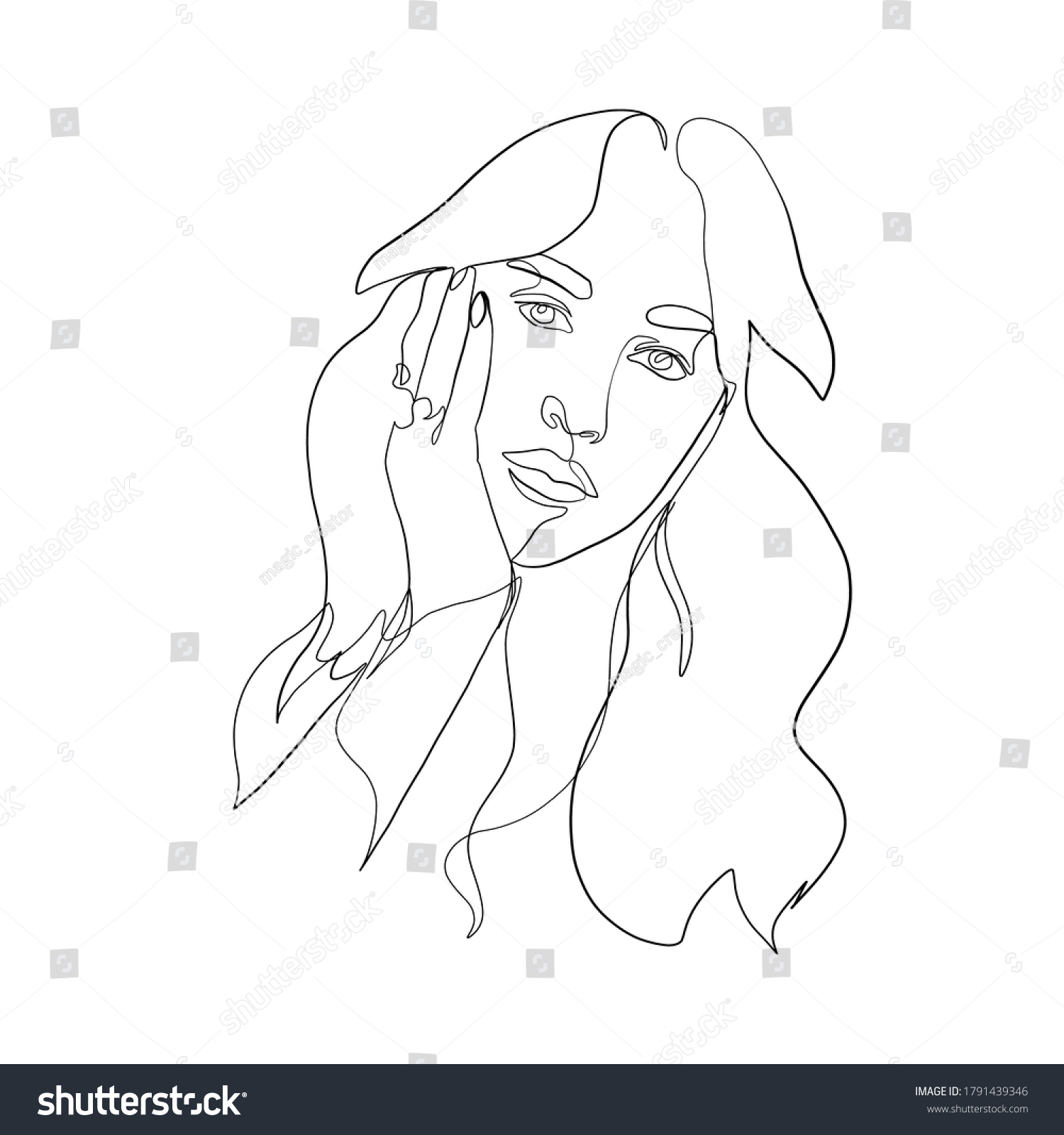 One Line Vector Woman Portrait Linear Female Royalty Free Stock Vector 1791439346 5682