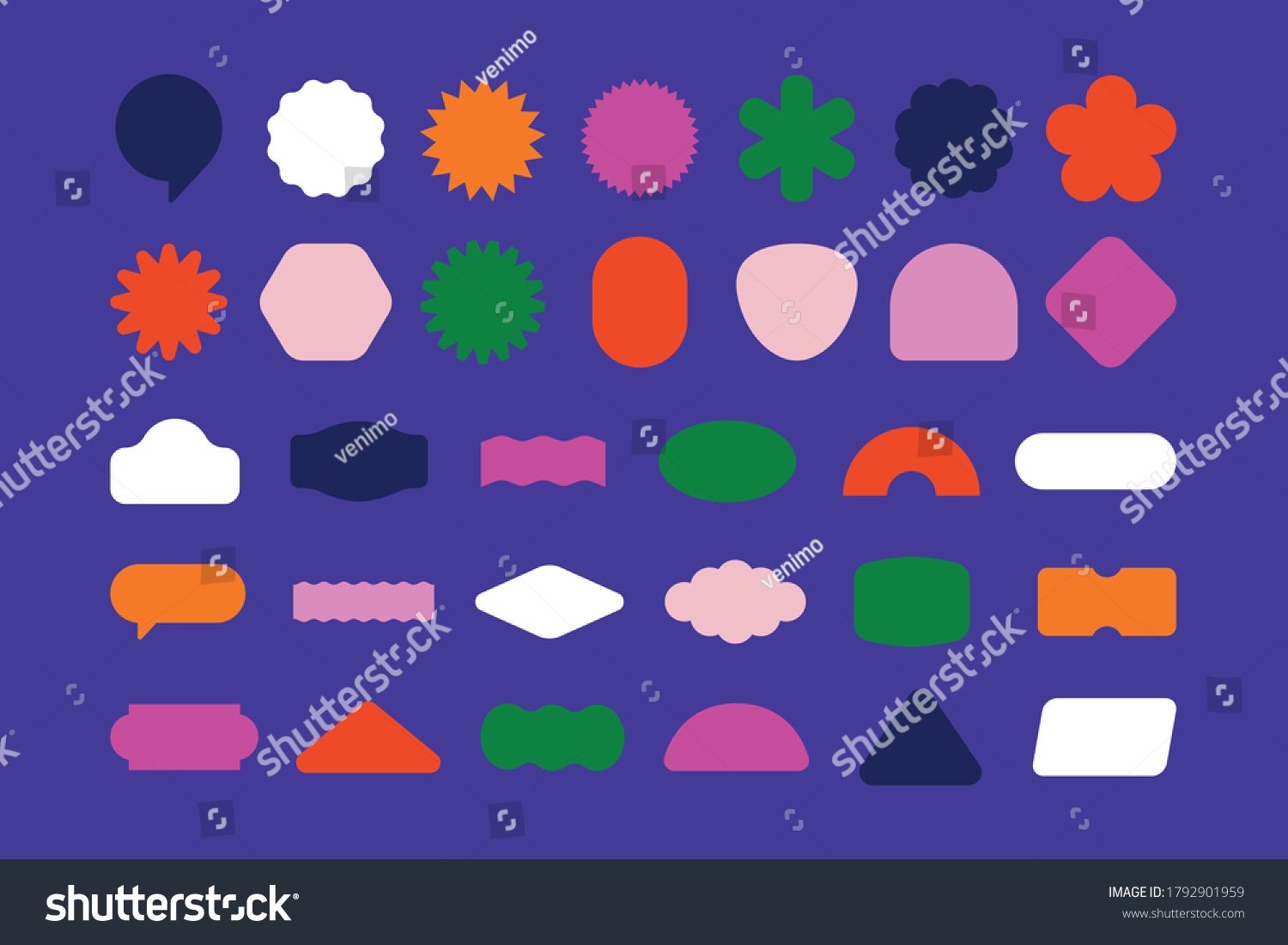Vector set of design elements, patches and stickers with copy space for text - abstract background elements for branding, packaging, prints and social media posts #1792901959