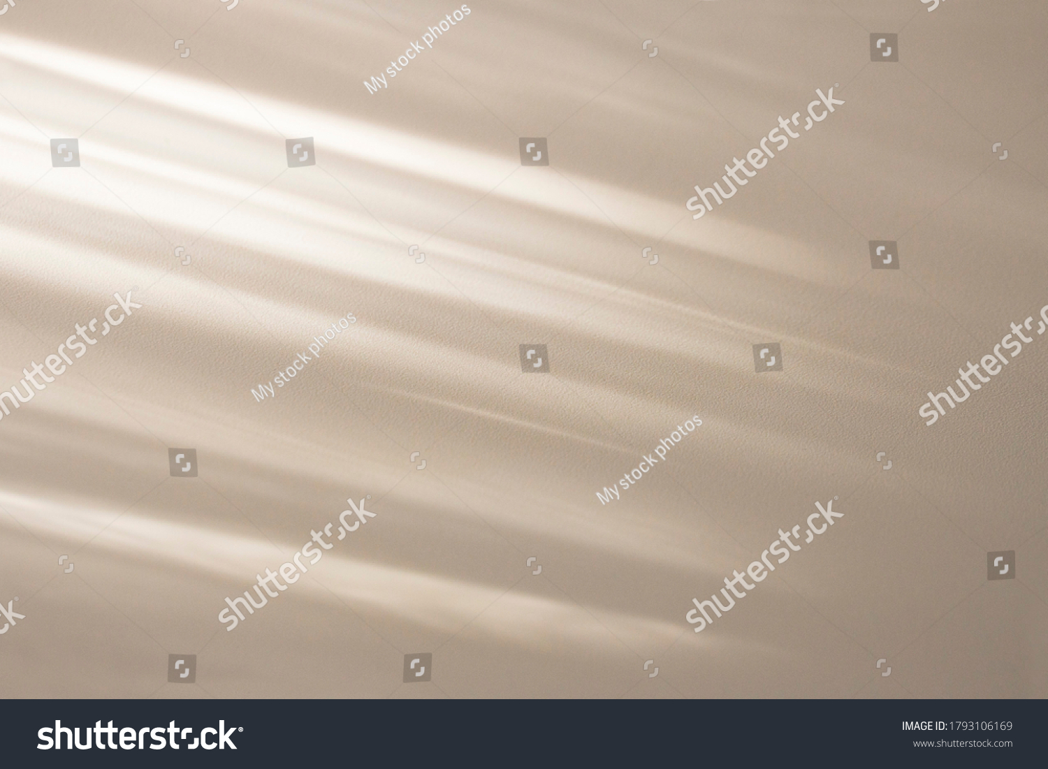 Top view of beige light bokeh shadow on sand color background. Flat lay with shadow on the wall. Minimal summer concept. Creative copyspace for overlay on product presentation, backdrop and mockup. #1793106169