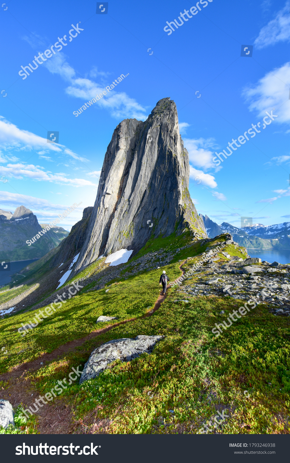 Segla the most iconic peak of Norwegian Senja island, the most beautiful cliffed mountain above the arctic fjord. Located in Northern of Norway. #1793246938