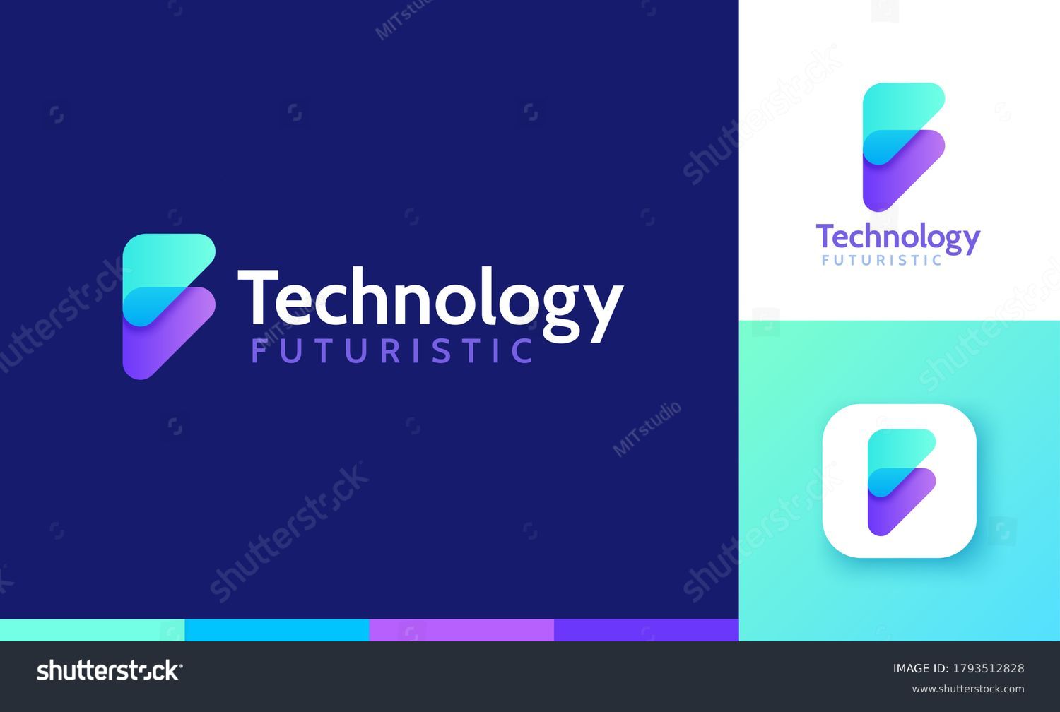 Letter F logo set with double triangle gradient design, concept of 5G, future and forward #1793512828