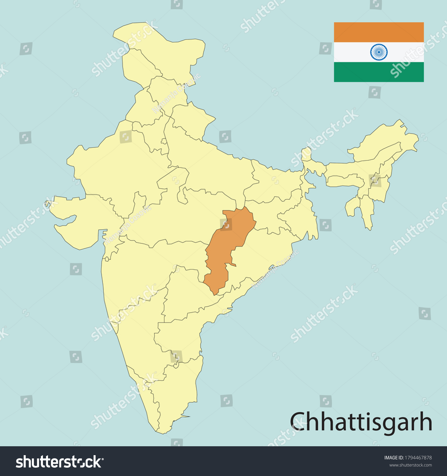 assam, map of India with state borders - Royalty Free Stock Vector ...