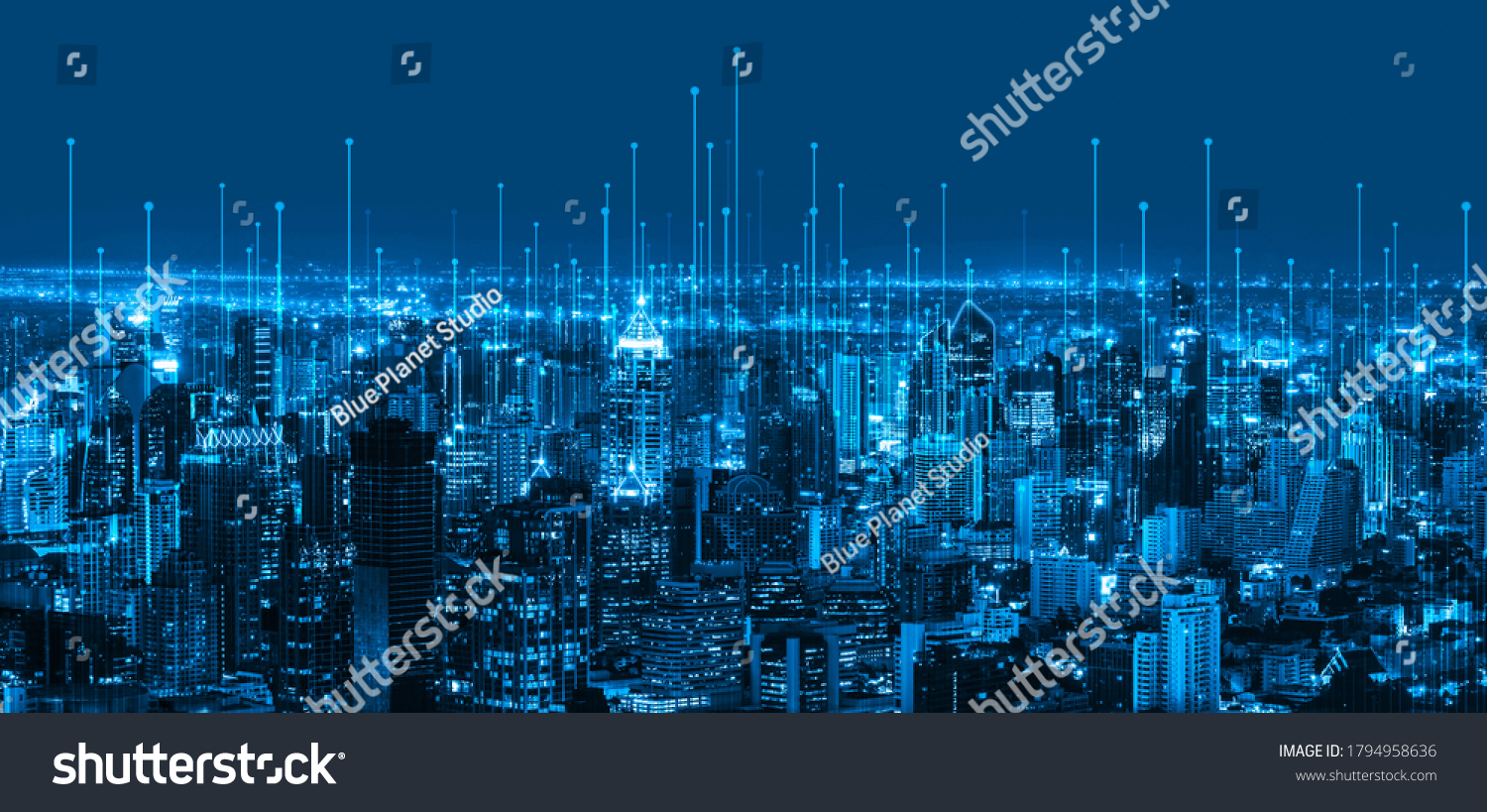 The modern creative communication and internet network connect in smart city . Concept of 5G wireless digital connection and internet of things future. #1794958636