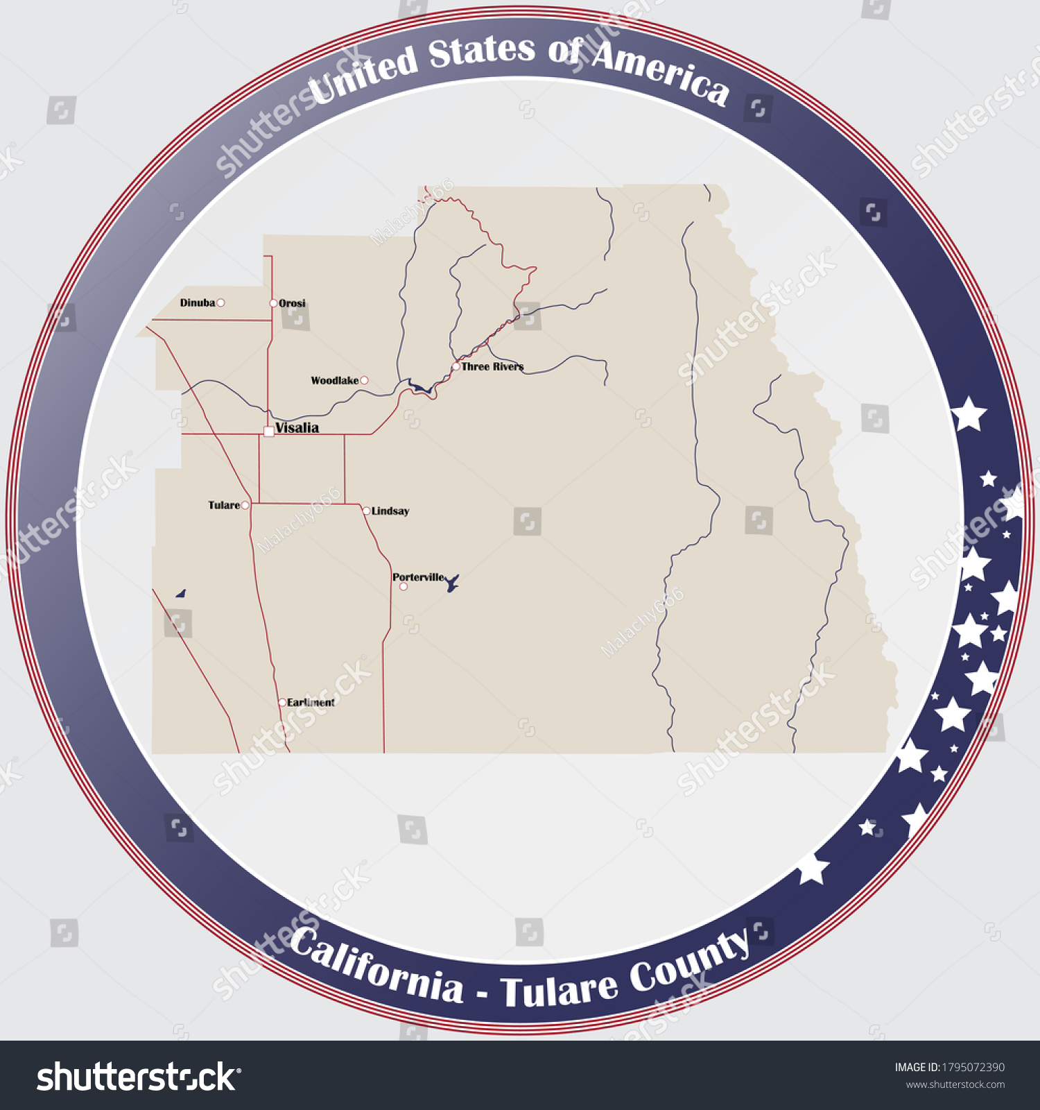 Round button with detailed map of Tulare County - Royalty Free Stock ...