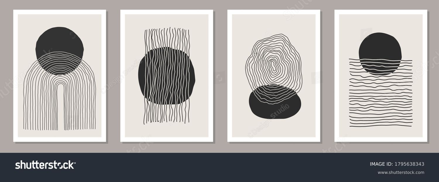 Trendy set of abstract creative minimalist artistic hand painted composition ideal for wall decoration, as postcard or brochure design, vector illustration #1795638343
