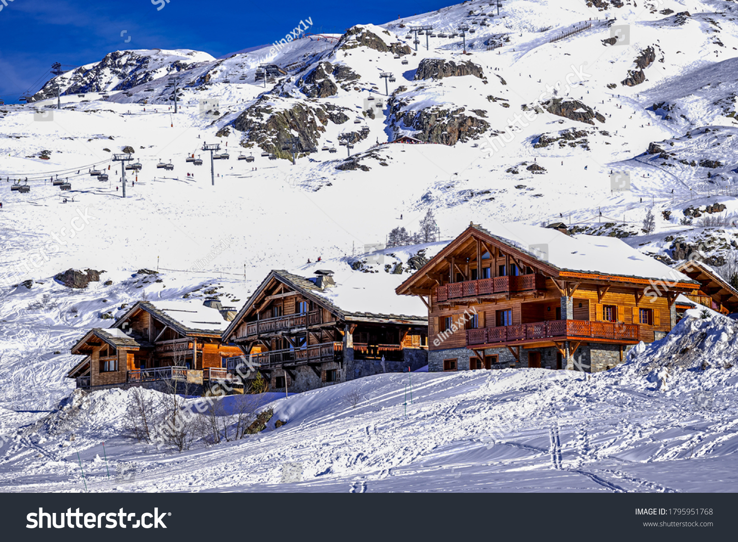 L'Alpe D'Huez ski resort in Alps mountains, France. Winter landscape. Famous travel destination. High quality photo