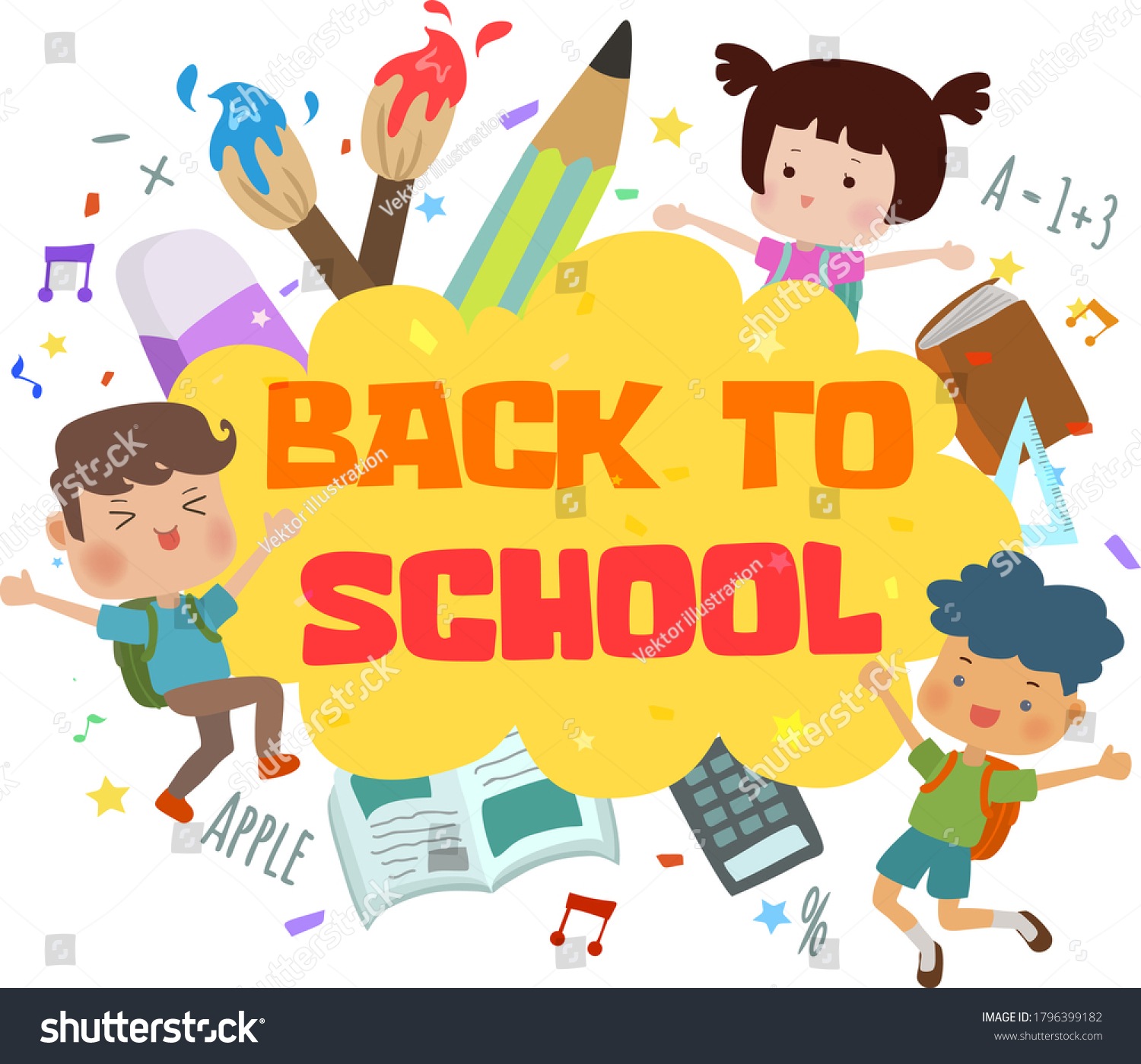 Back to school, go to school. Young happy kids - Royalty Free Stock ...