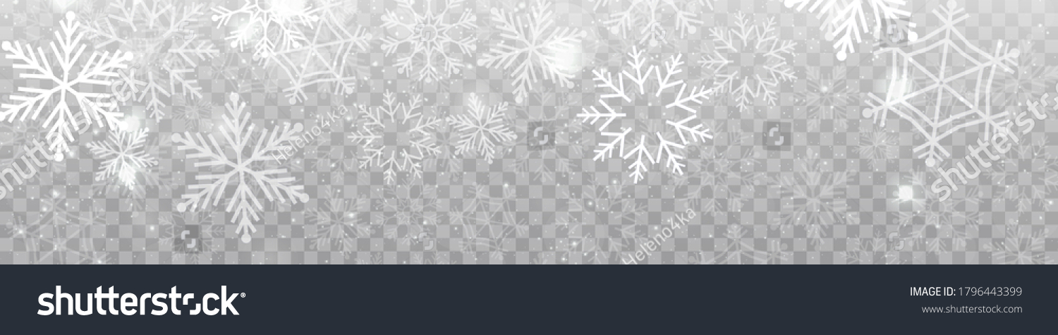 Vector heavy snowfall, snowflakes in different shapes and forms. Snow flakes, snow background. Falling Christmas. #1796443399
