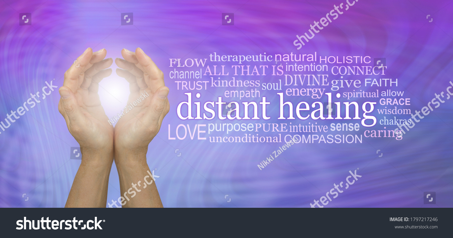 High Frequency Distant healing Word Tag Cloud - cupped hands with white light beside a DISTANT HEALING word cloud against a pink blue resonating energy field 
 #1797217246