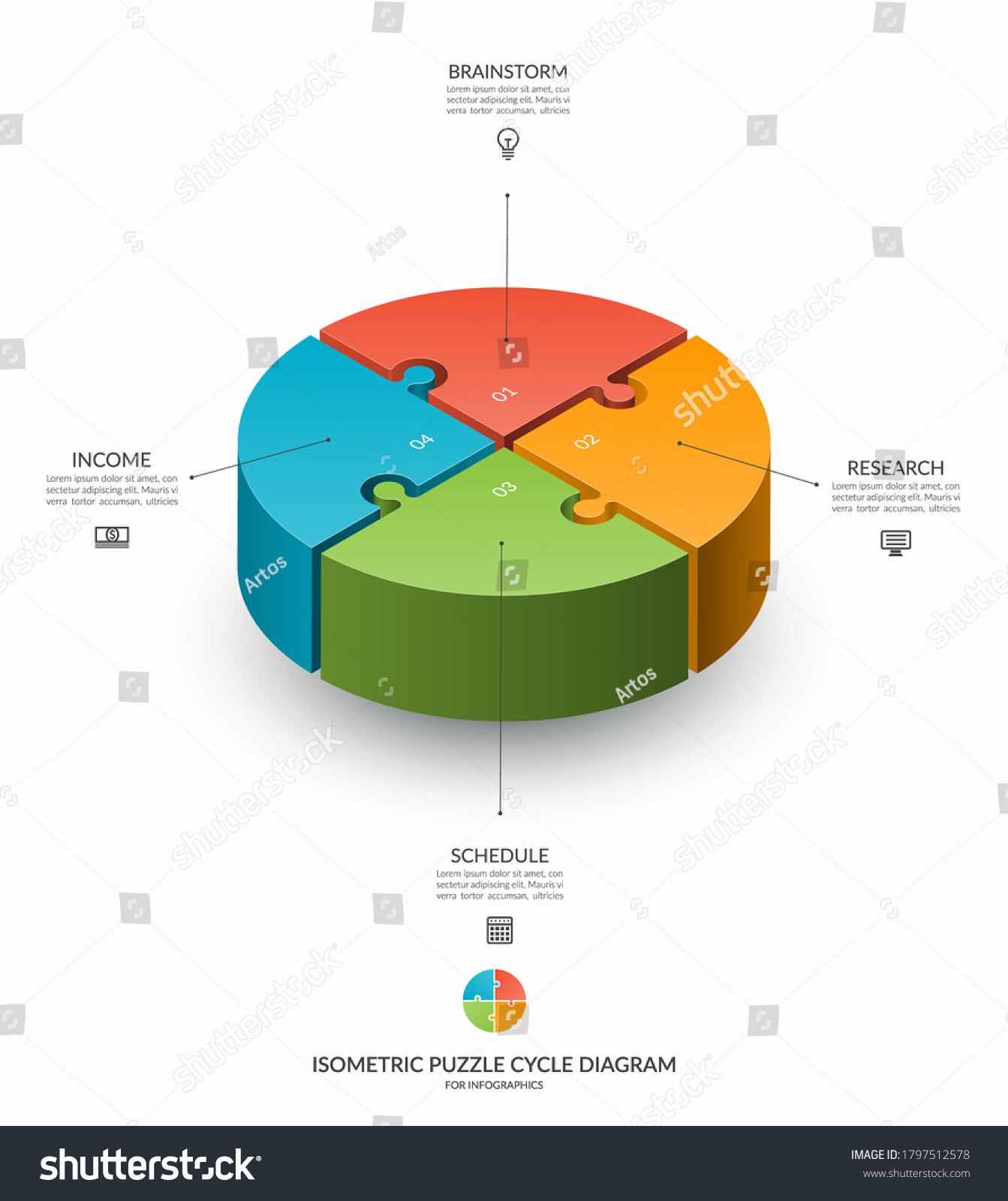 Infographic Isometric Puzzle Circular Template Royalty Free Stock Vector 1797512578 5476