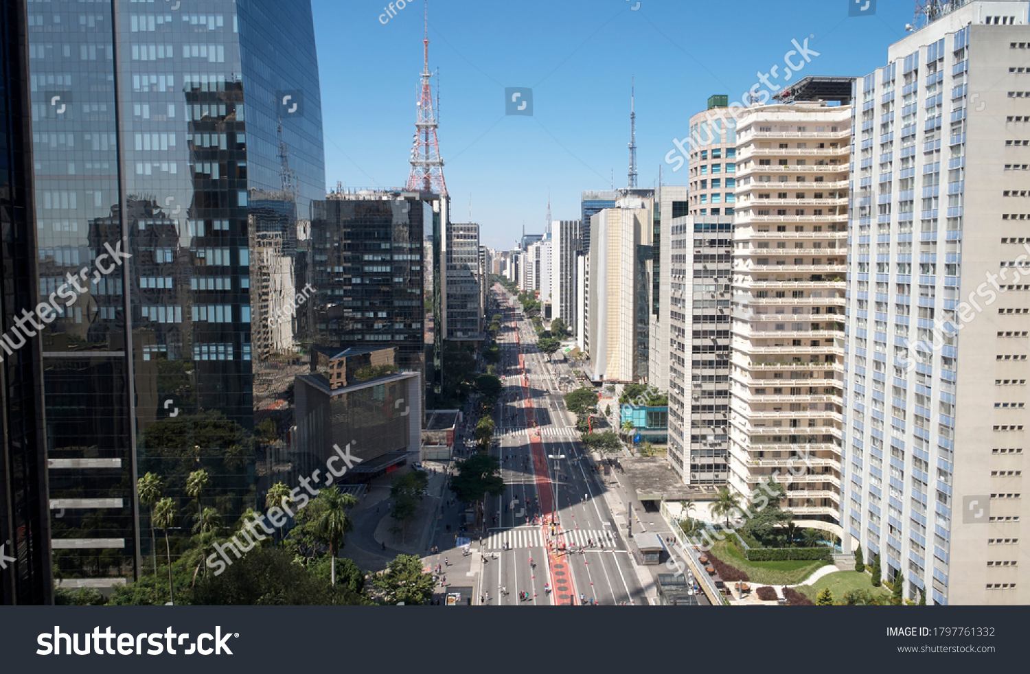 Aerial view of Avenida Paulista (Paulista avenue) in Sao Paulo city, Brazil #1797761332