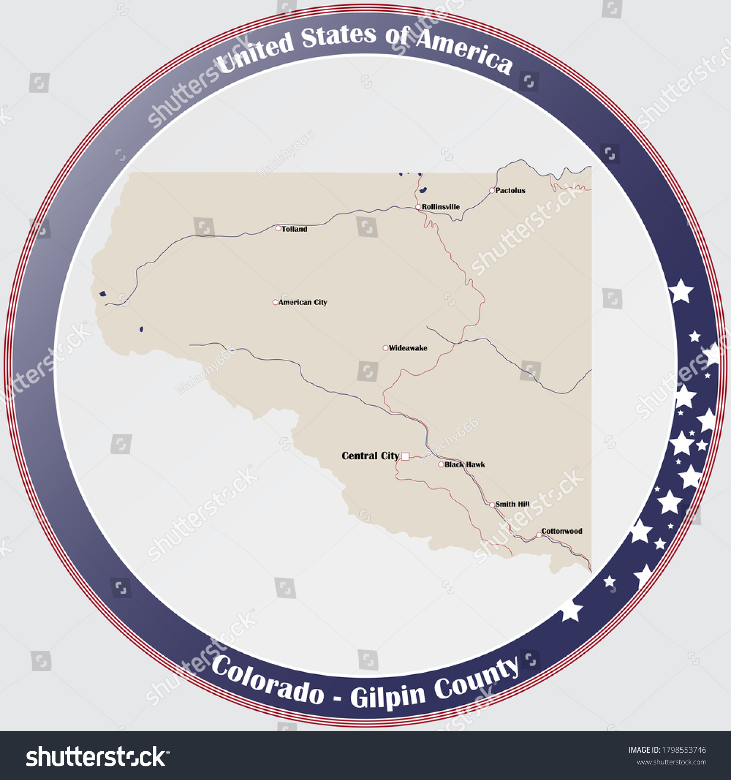 Round button with detailed map of Gilpin County - Royalty Free Stock ...