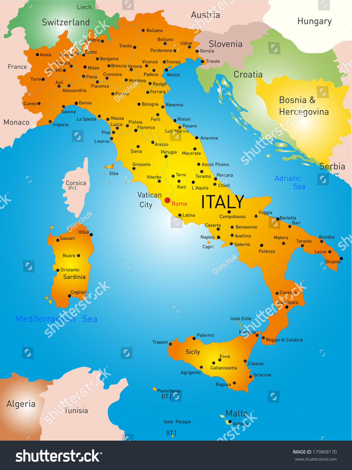 vector detailed map of Italy country - Royalty Free Stock Vector ...