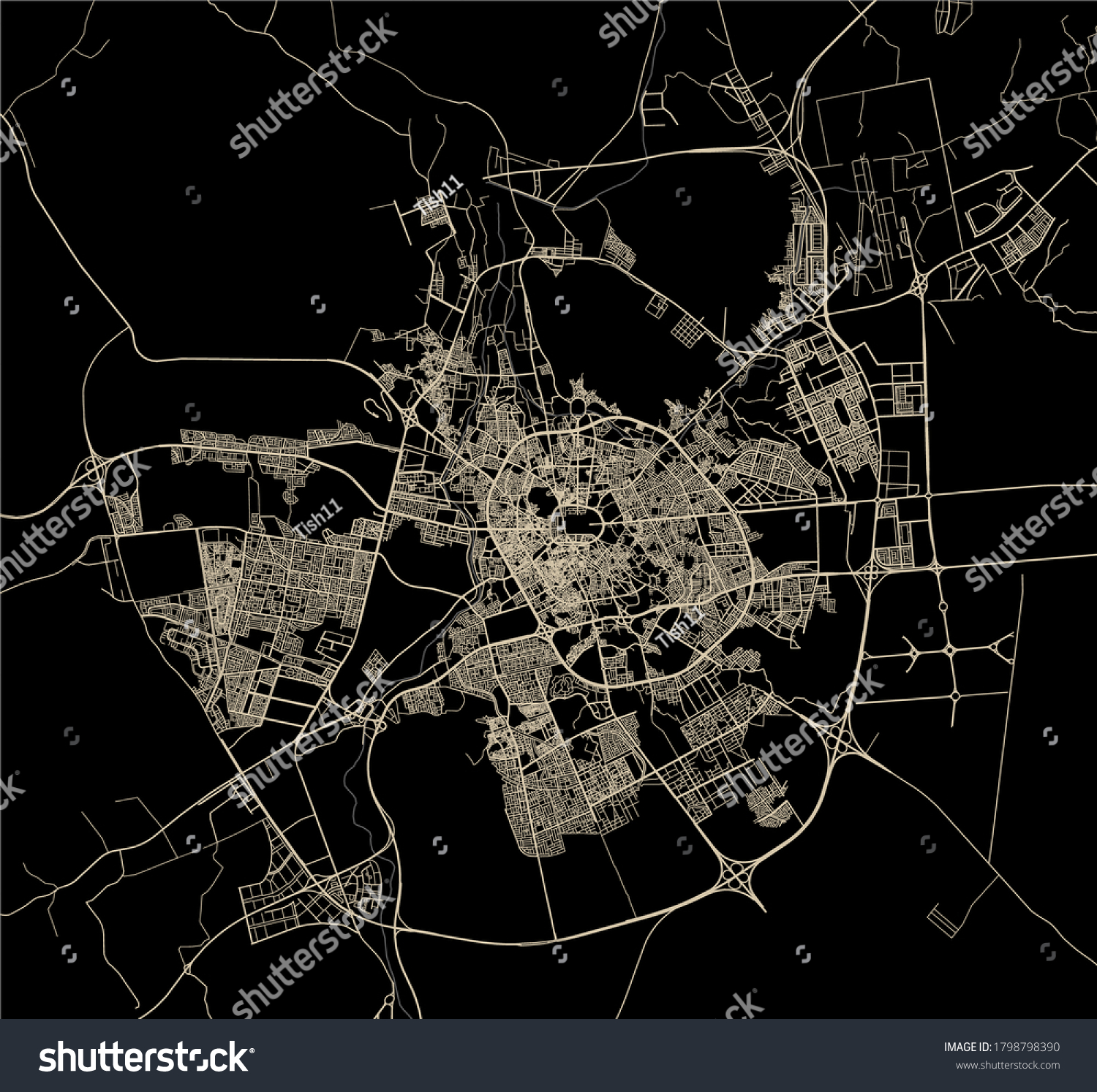 vector map of the city of Medina, Medina Region, - Royalty Free Stock ...