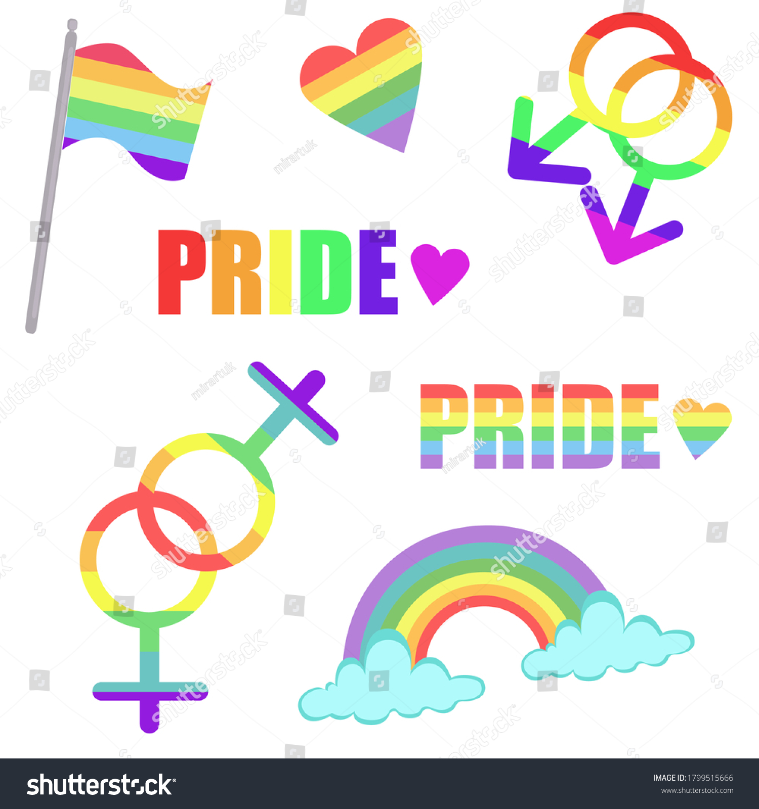 Lgbt Related Symbols Set In Rainbow Colors Pride Royalty Free Stock