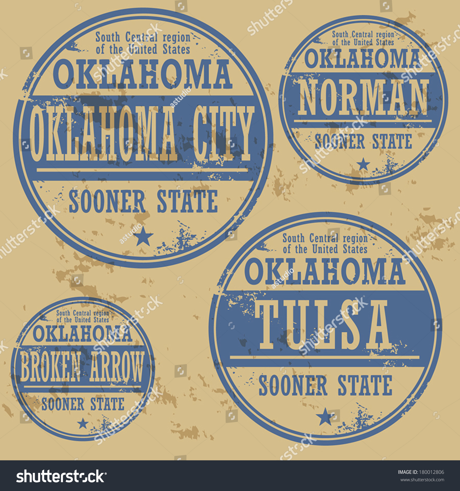 Grunge rubber stamp set with names of Oklahoma Royalty Free Stock