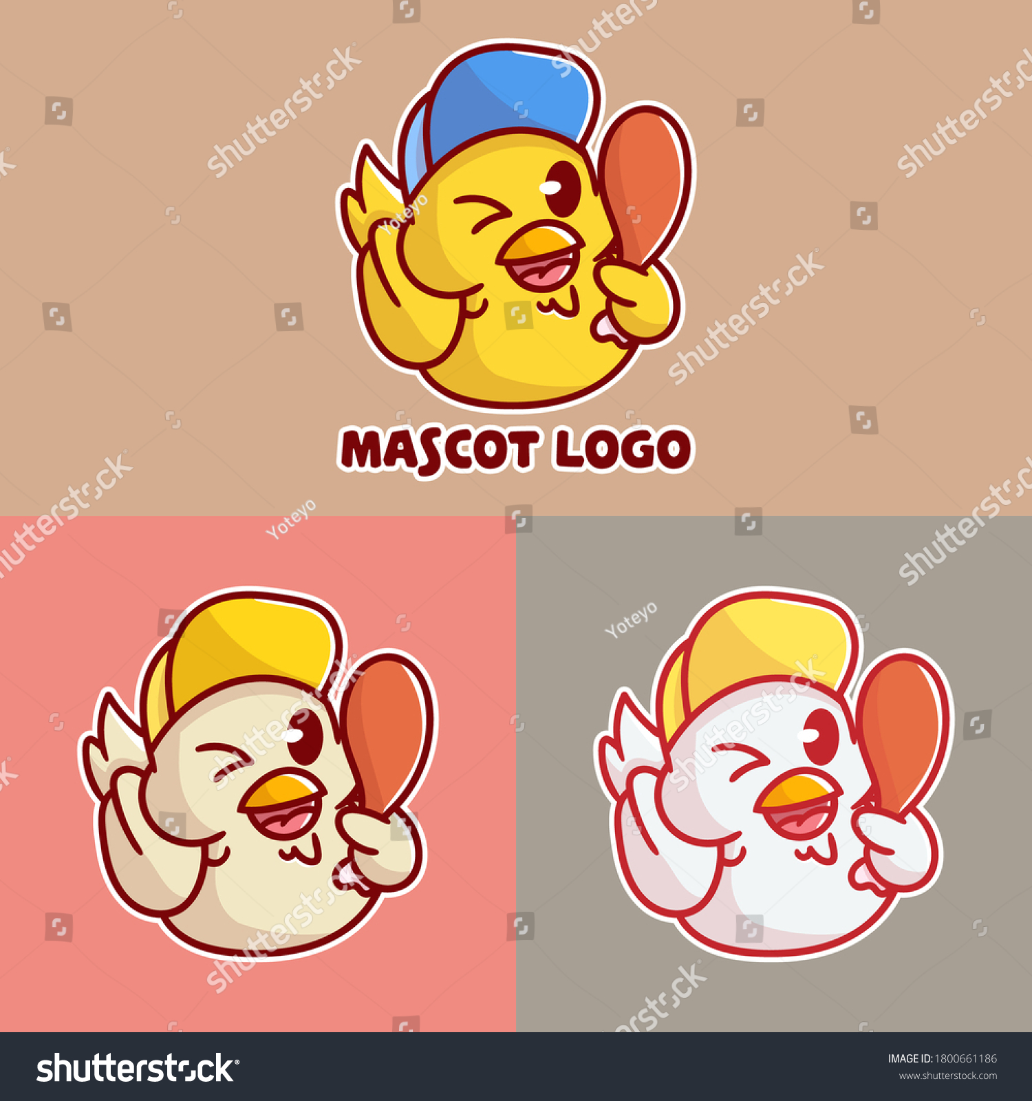 Set Of Cute Fried Chicken Mascot Logo With - Royalty Free Stock Vector ...