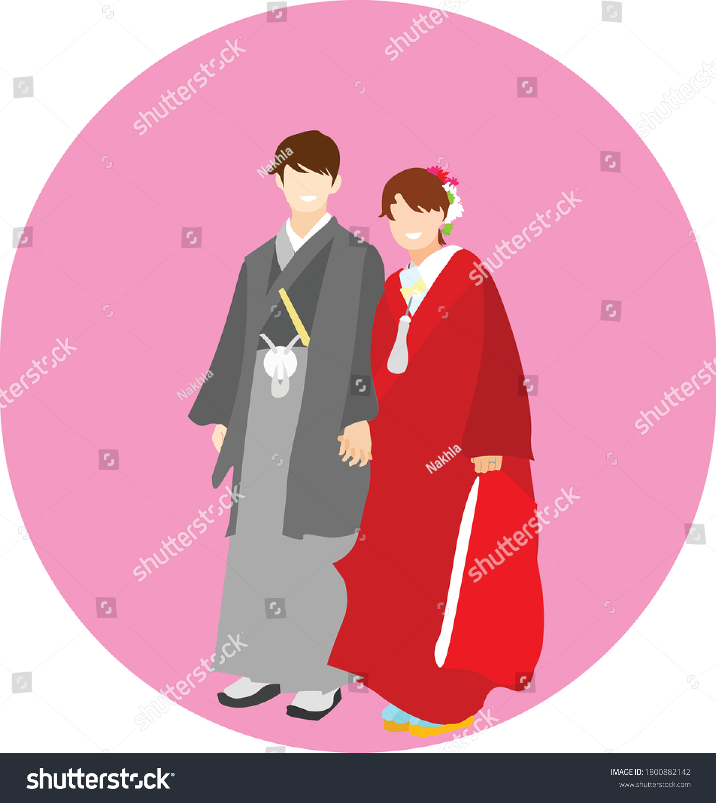 japanese love couple flat image - Royalty Free Stock Vector 1800882142 ...