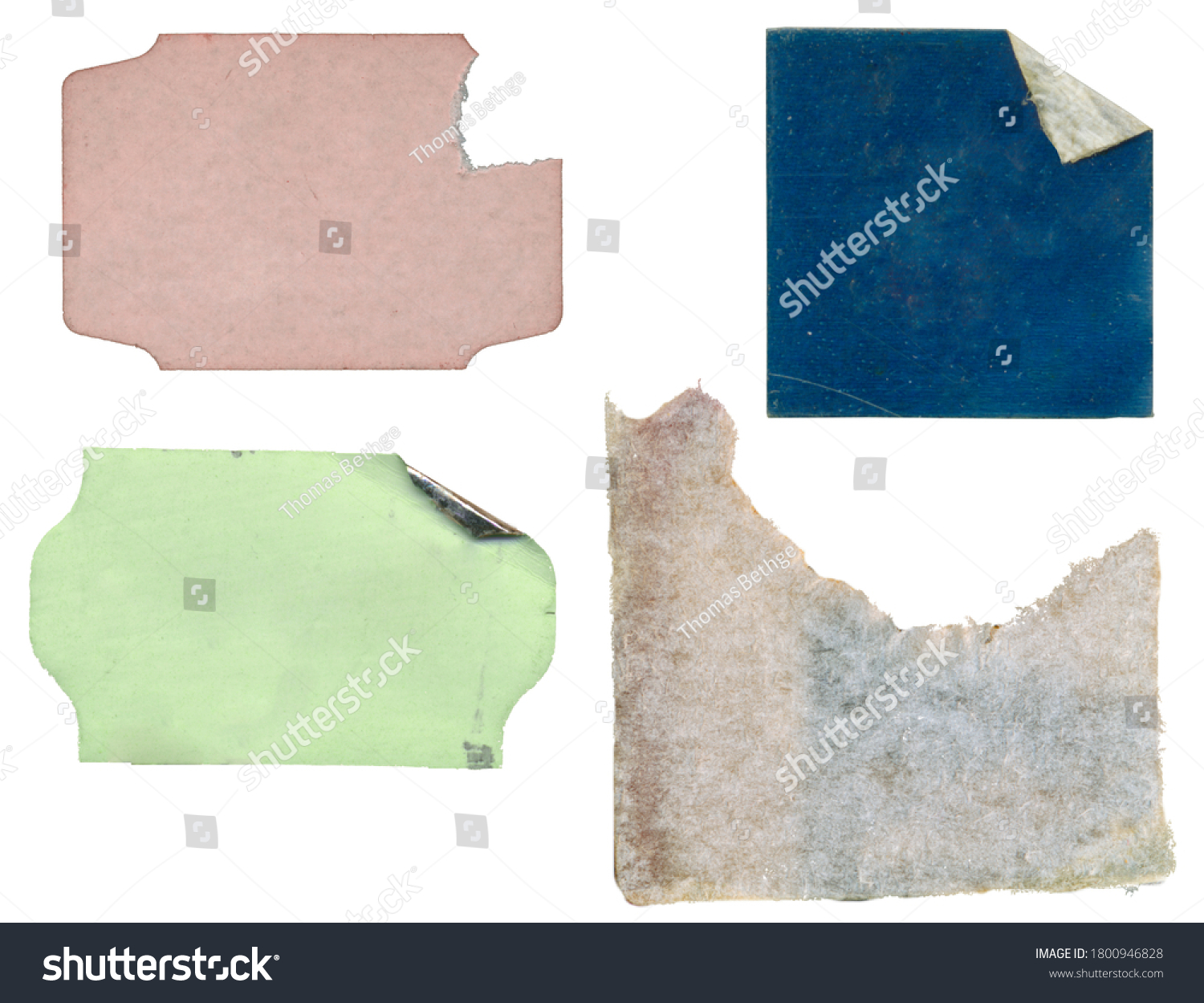 set of empty grungy adhesive price stickers, multicolored price tags, with free copy space, isolated on white background #1800946828