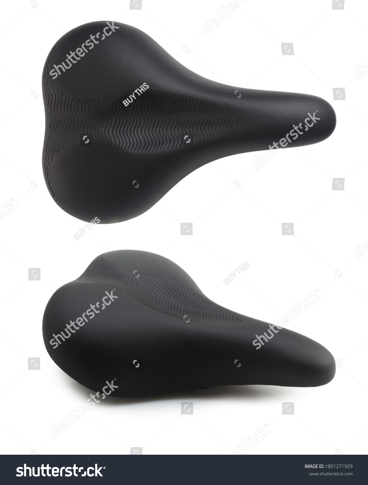 Bicycle seat in two angles. Top view and side view. Isolated on white background. #1801271929