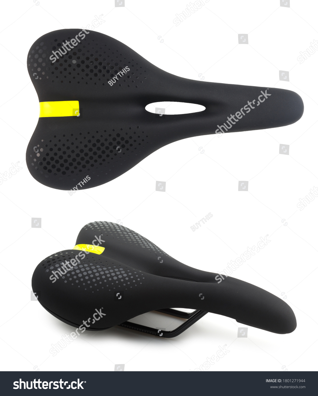 Bicycle seat in two angles. Top view and side view. Isolated on white background. #1801271944