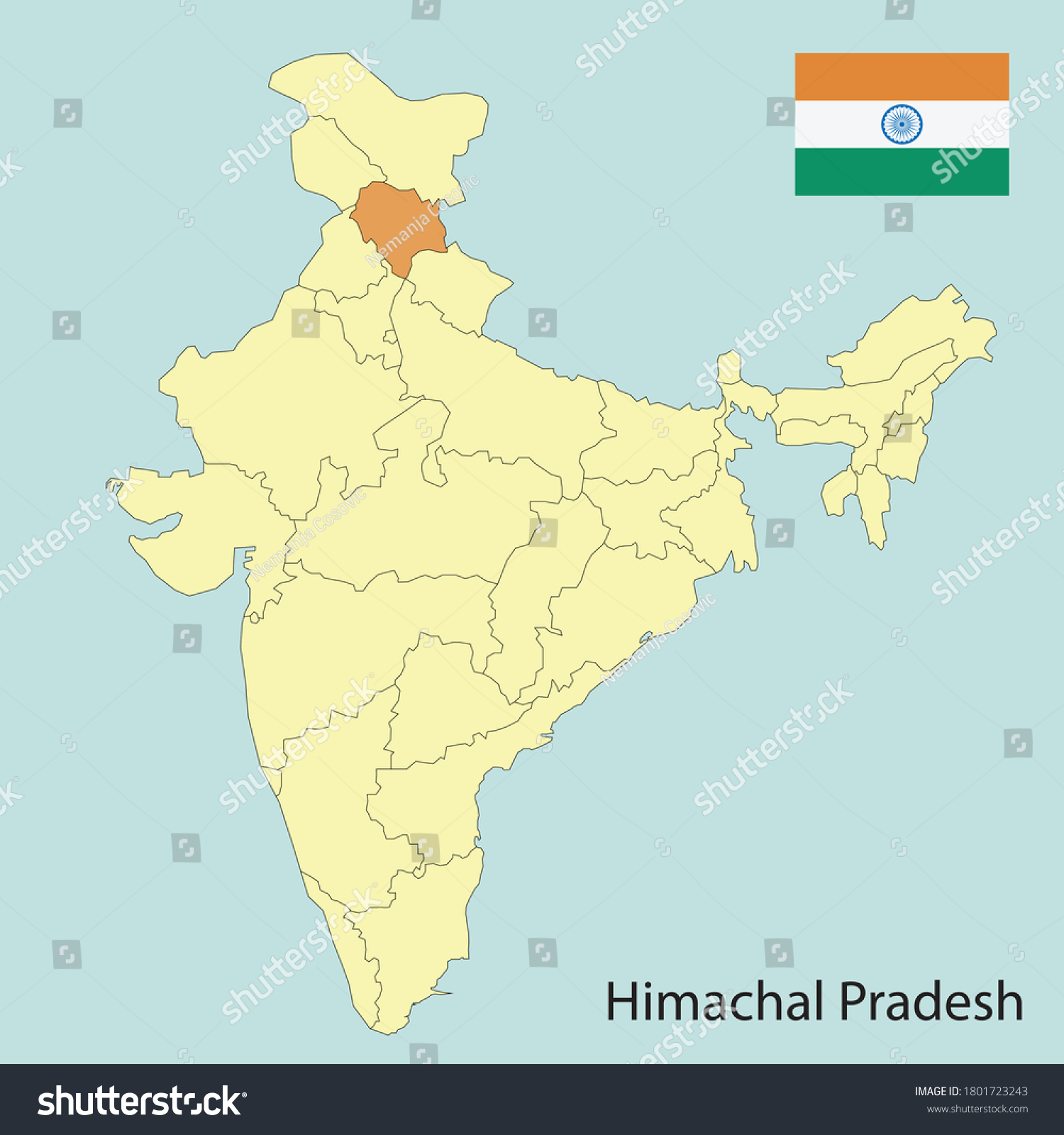 Himachal Pradesh, Map Of India With State - Royalty Free Stock Vector 