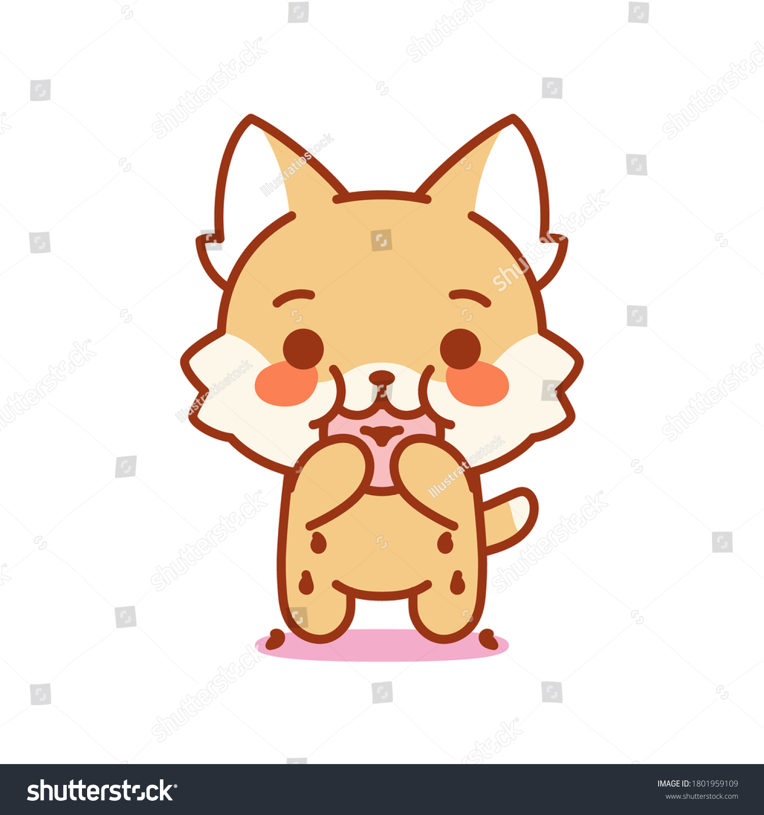 Kitten eating a donut. Cute emoji of a cat - - Royalty Free Stock ...