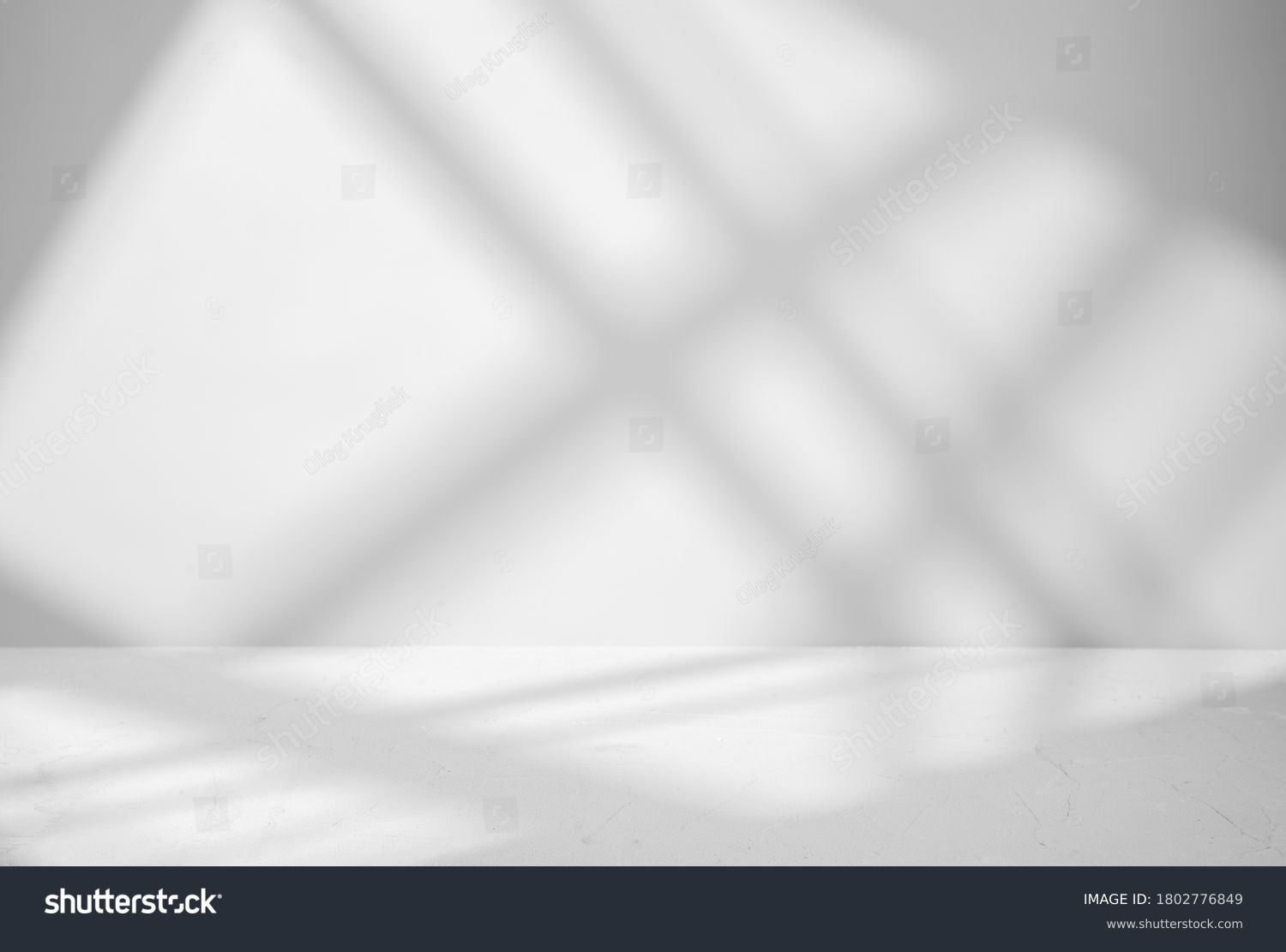 Gray background for product presentation with shadow and light from windows #1802776849